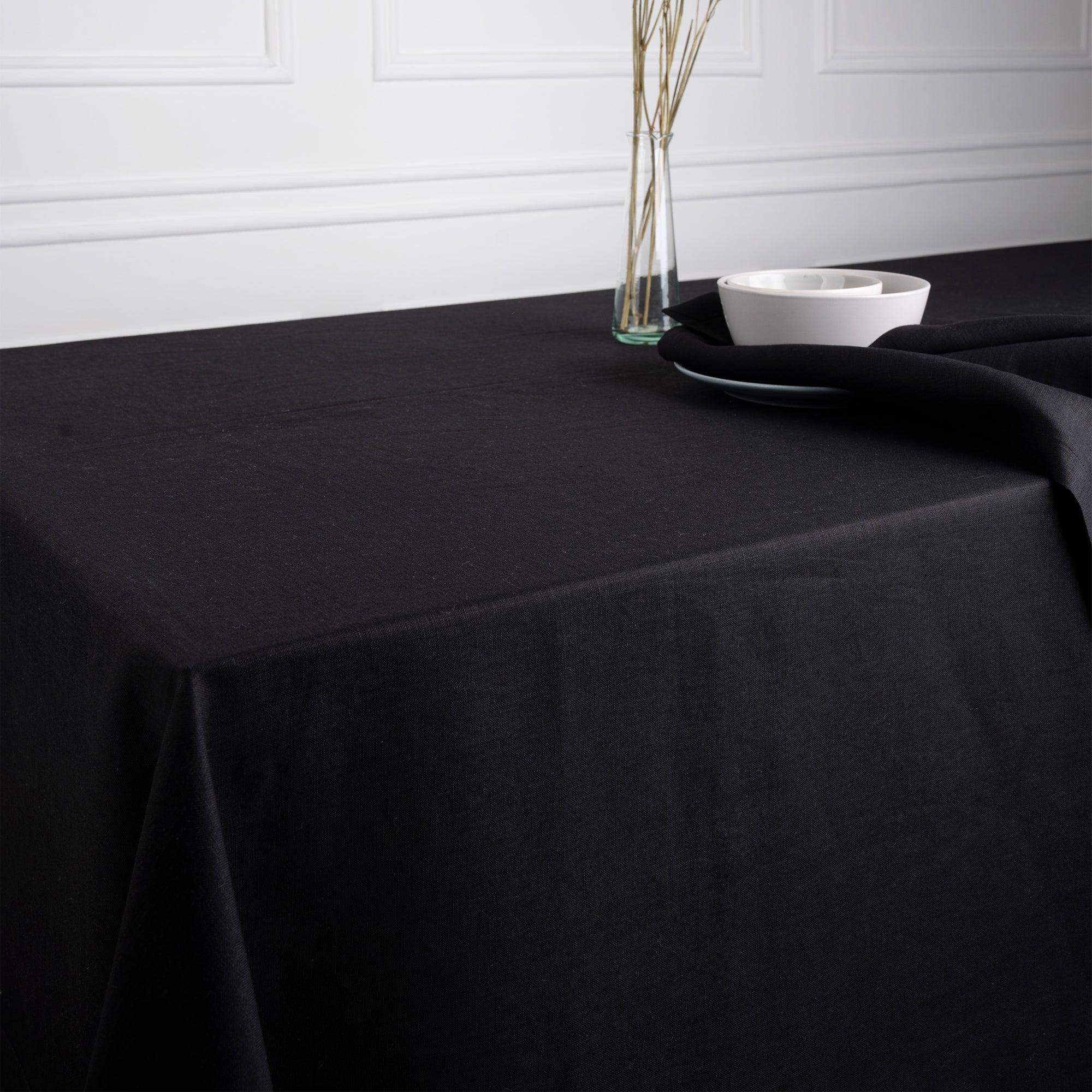 Black Linen Tablecloth, Hemmed