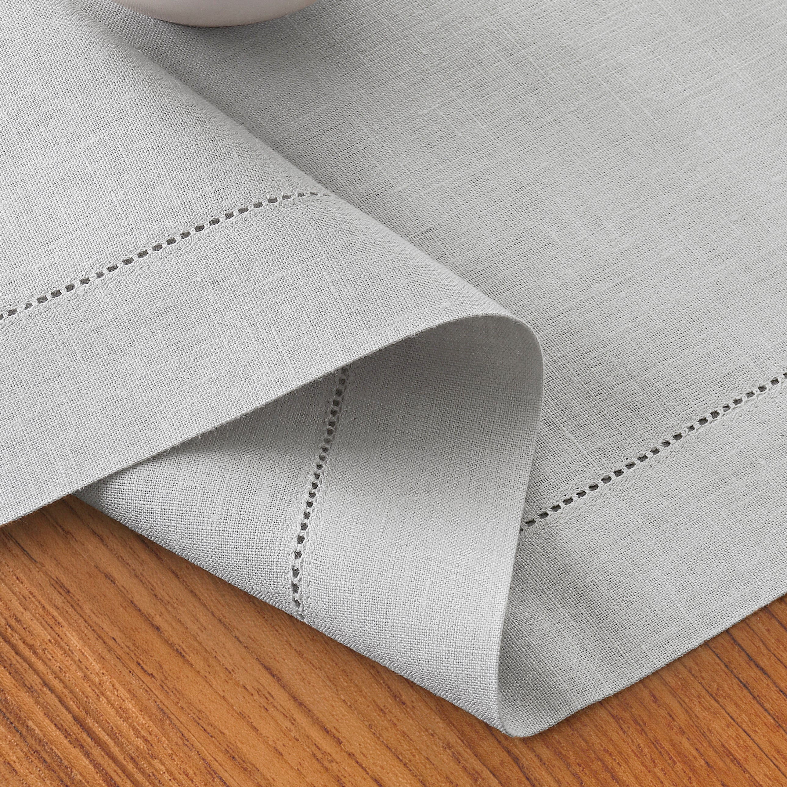 Silver Grey Linen Table Runner, Hemstitch