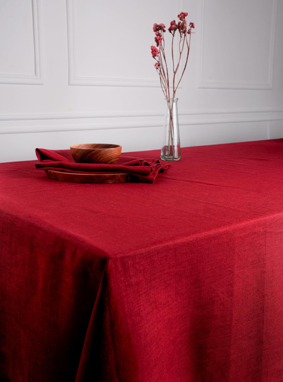 Bright Red Linen Tablecloth, Hemmed