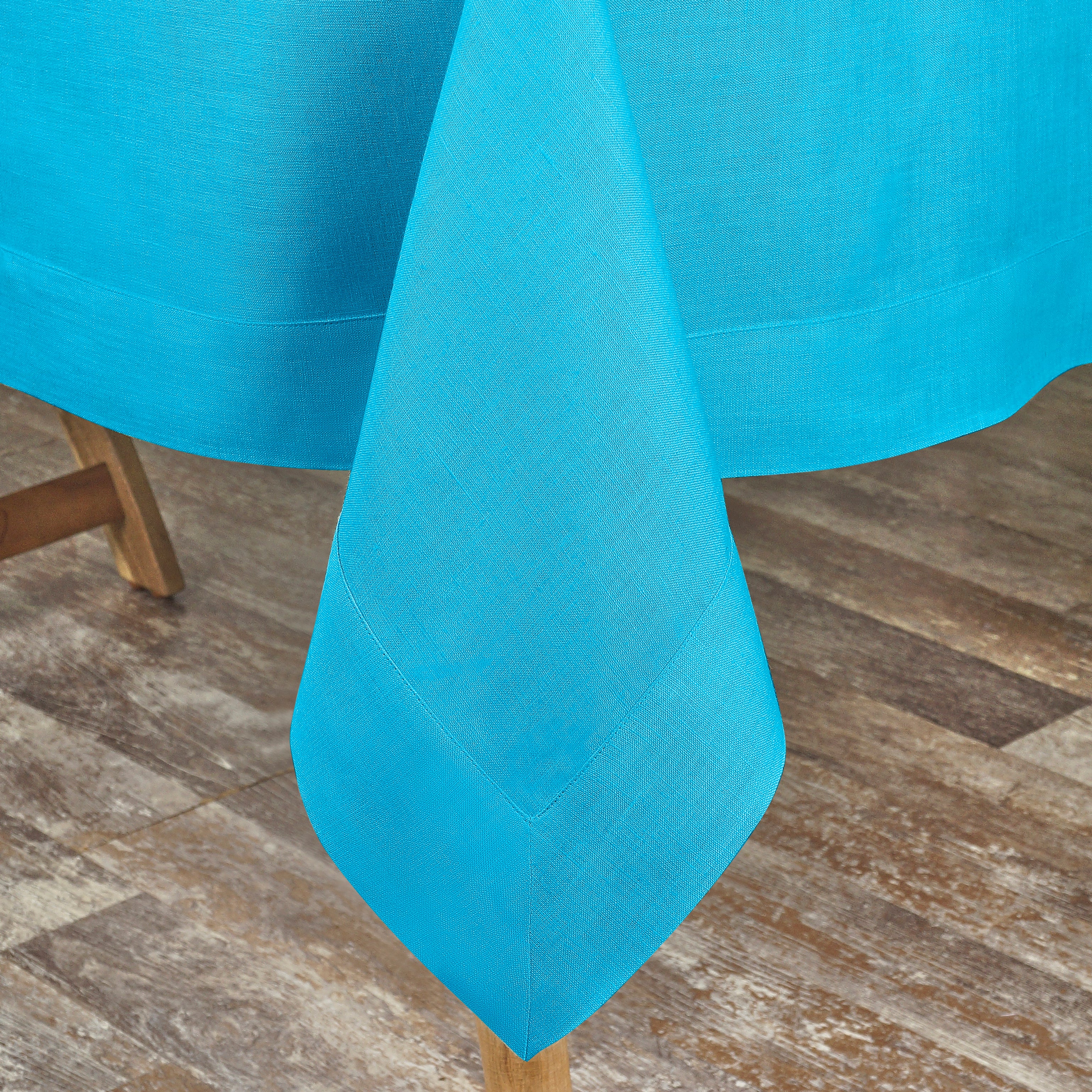 Cyan Blue Linen Tablecloth, Hemmed