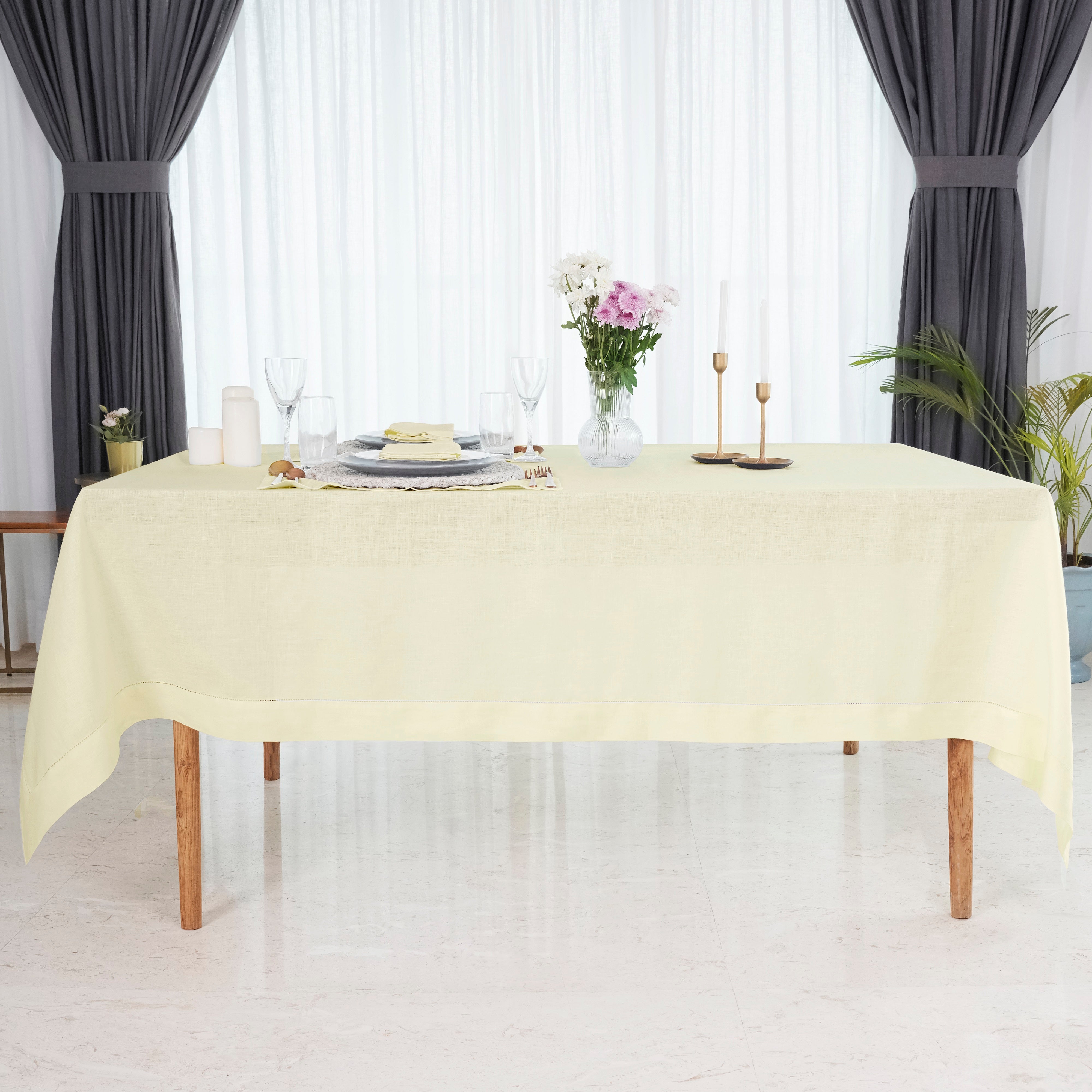 Cream Linen Tablecloth, Hemstitch