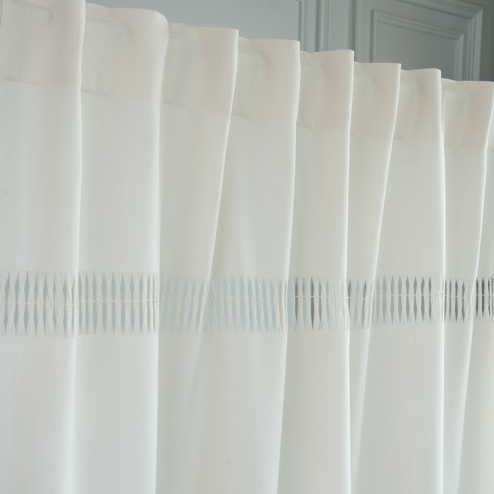 Ivory Faux Linen Hand Hemstitch Curtain