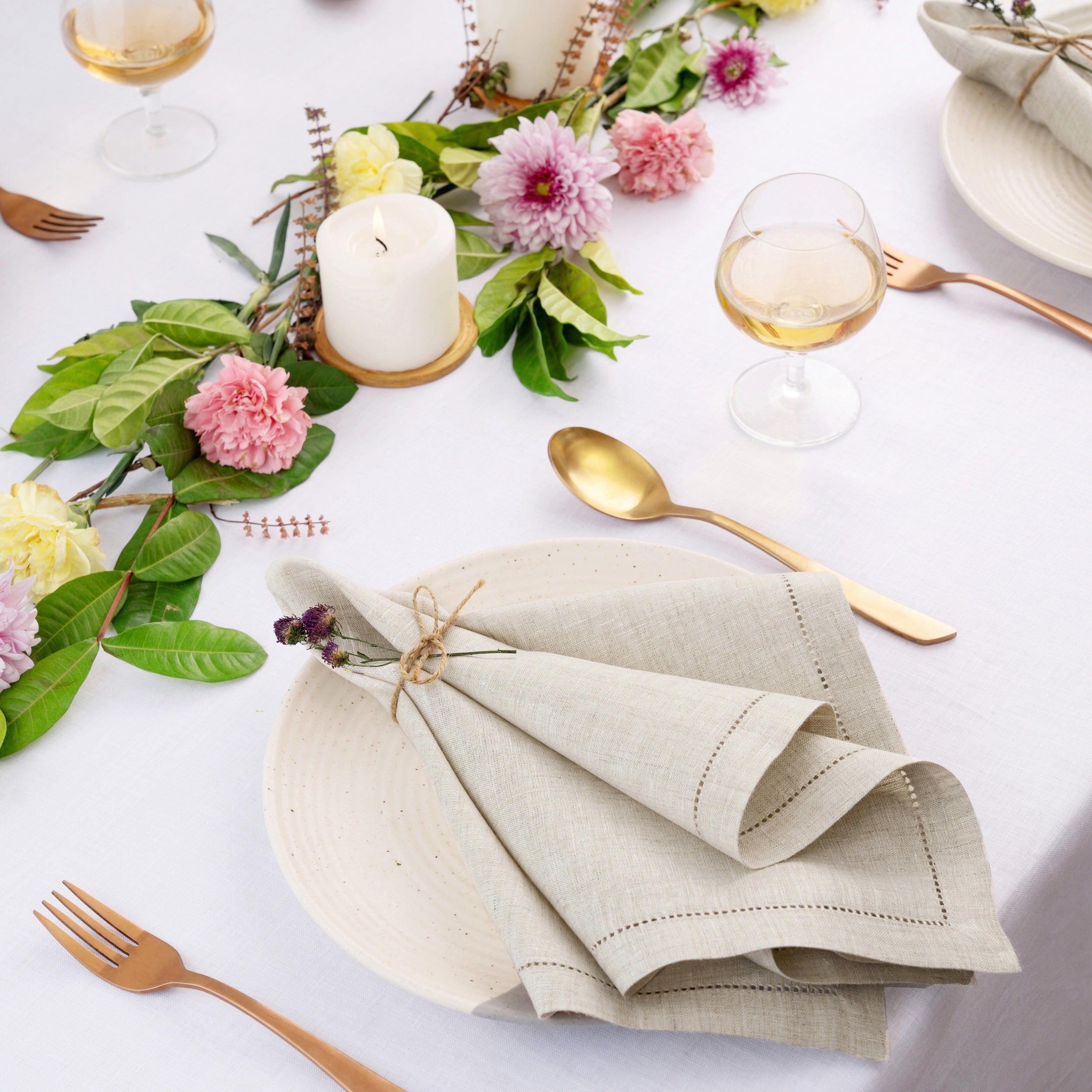 Light Natural Linen Napkins, Hemstitch, 20 x 20 inch, 4 pcs