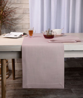 Beige Linen Look Recycled Fabric Mitered Corner Table Runner