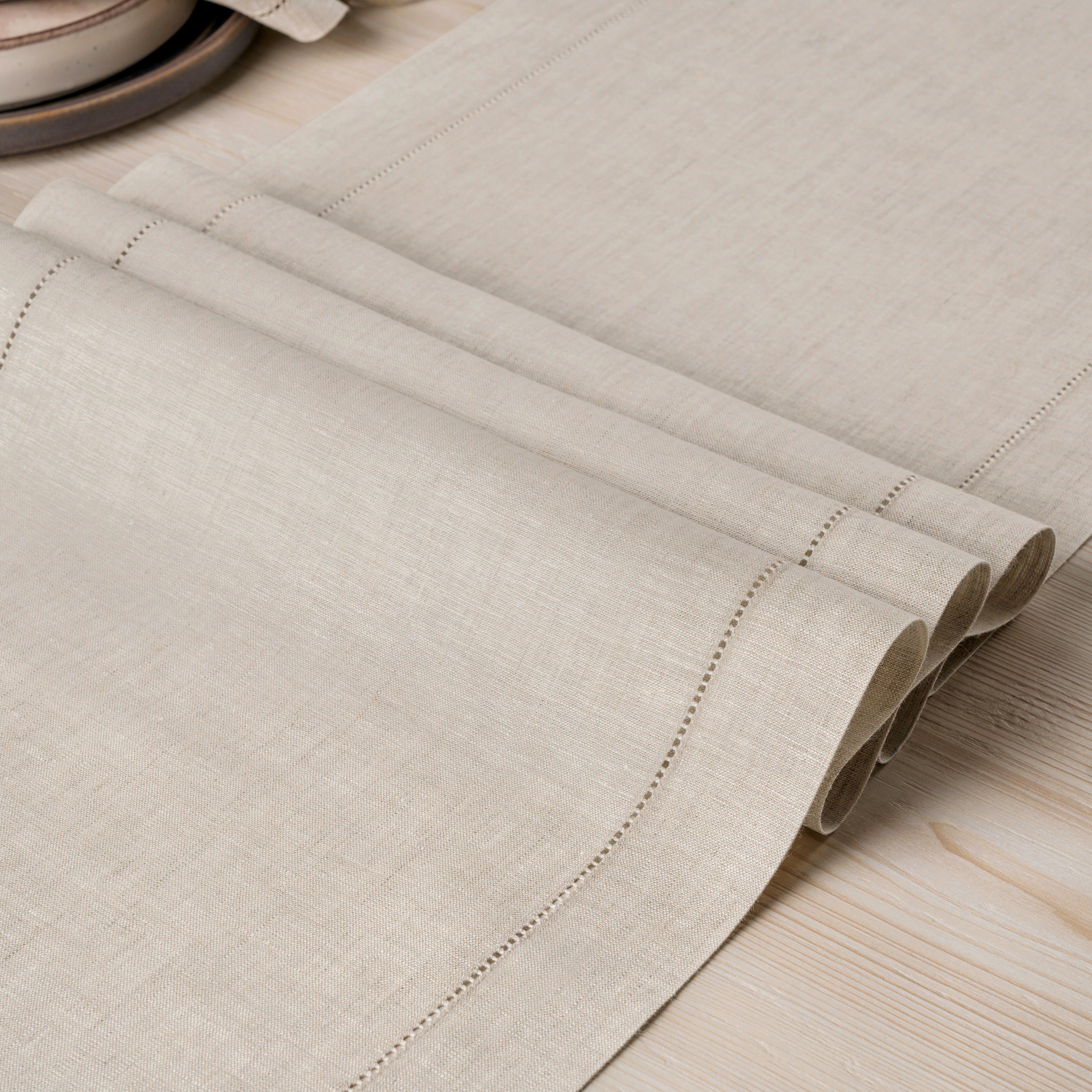 Light Natural Linen Table Runner, Hemstitch