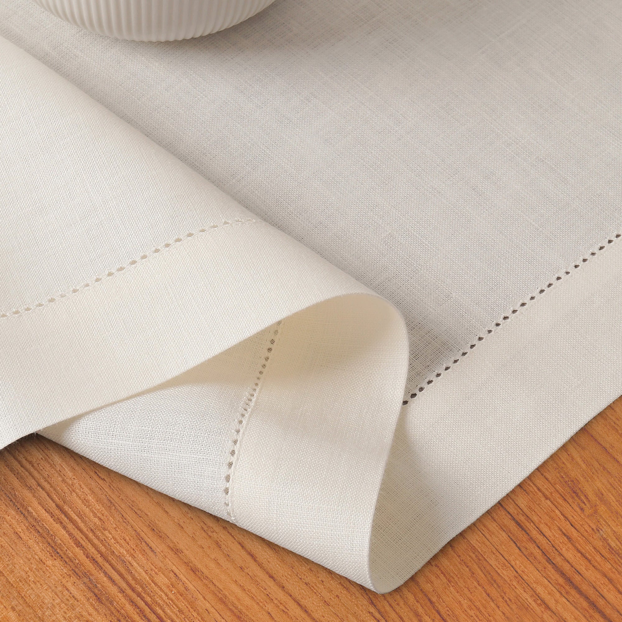 Ivory Linen Table Runner, Hemstitch