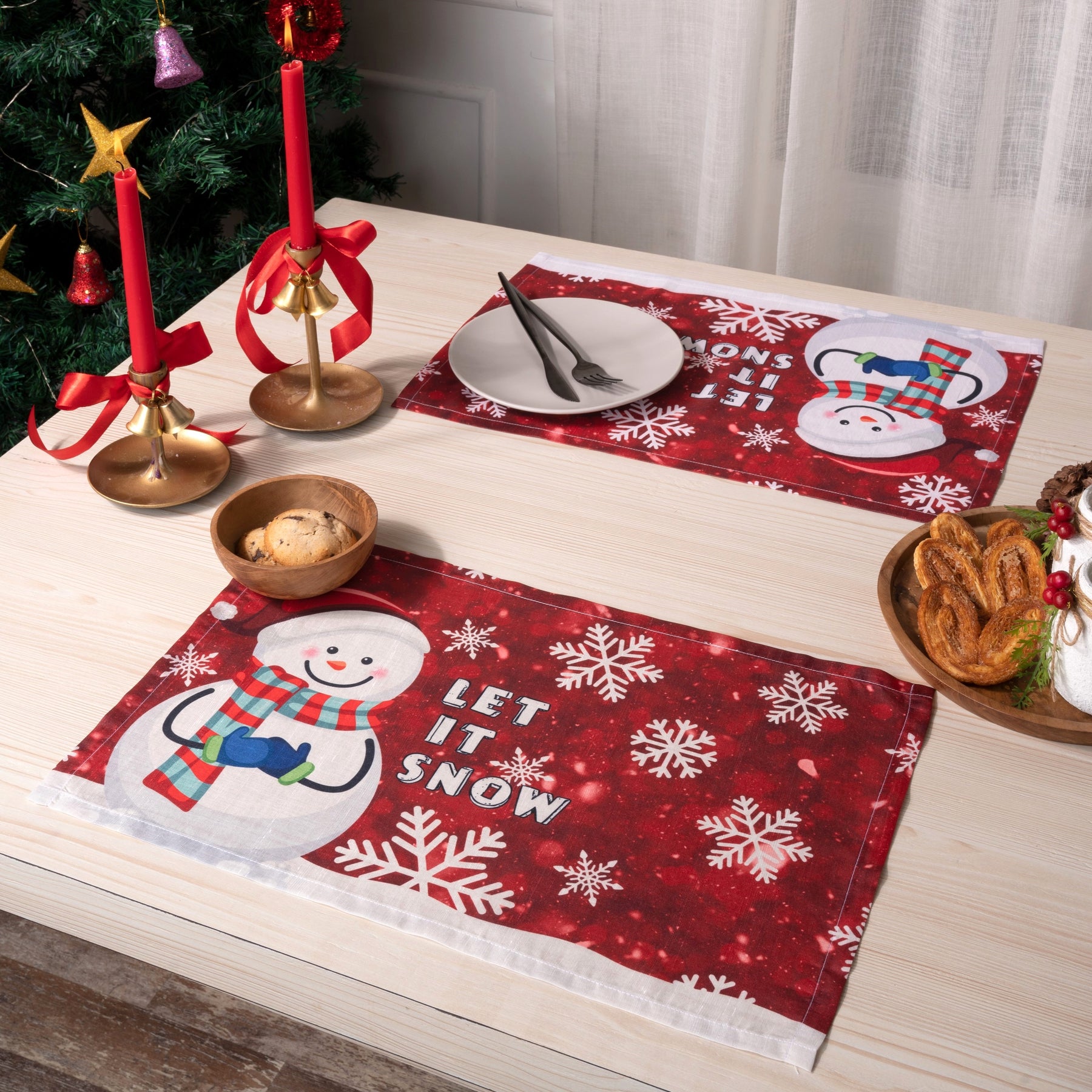 Let It Snow Vegan Silk Placemats 13 x 18 Inch Set of 4 - Christmas Print
