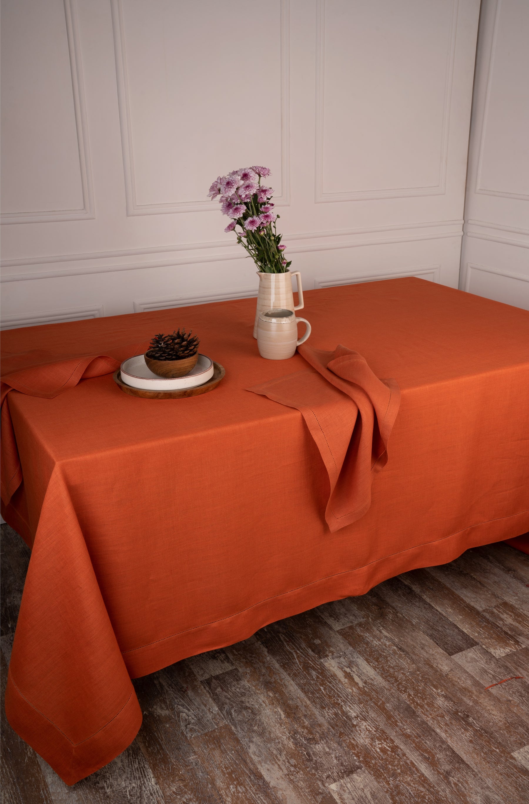 Rust Linen Tablecloth - Hemstitch