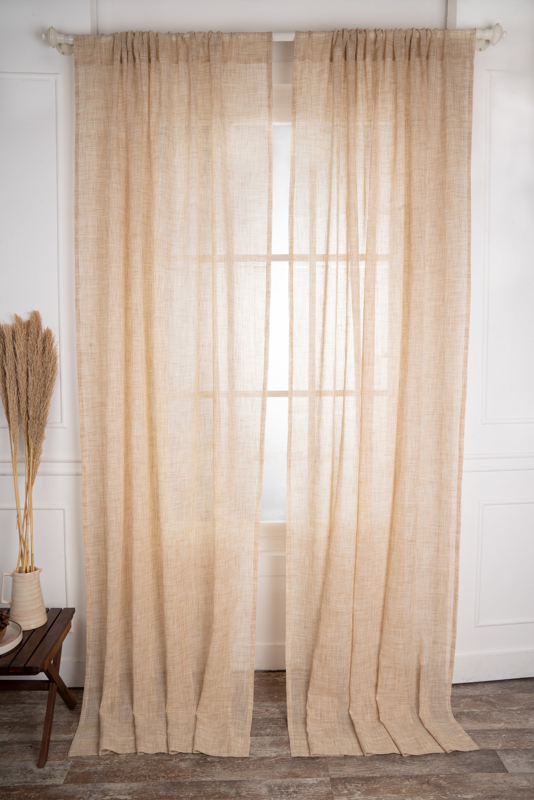 Beige & Ivory Jute Textured Curtain | Set of 2 Panels