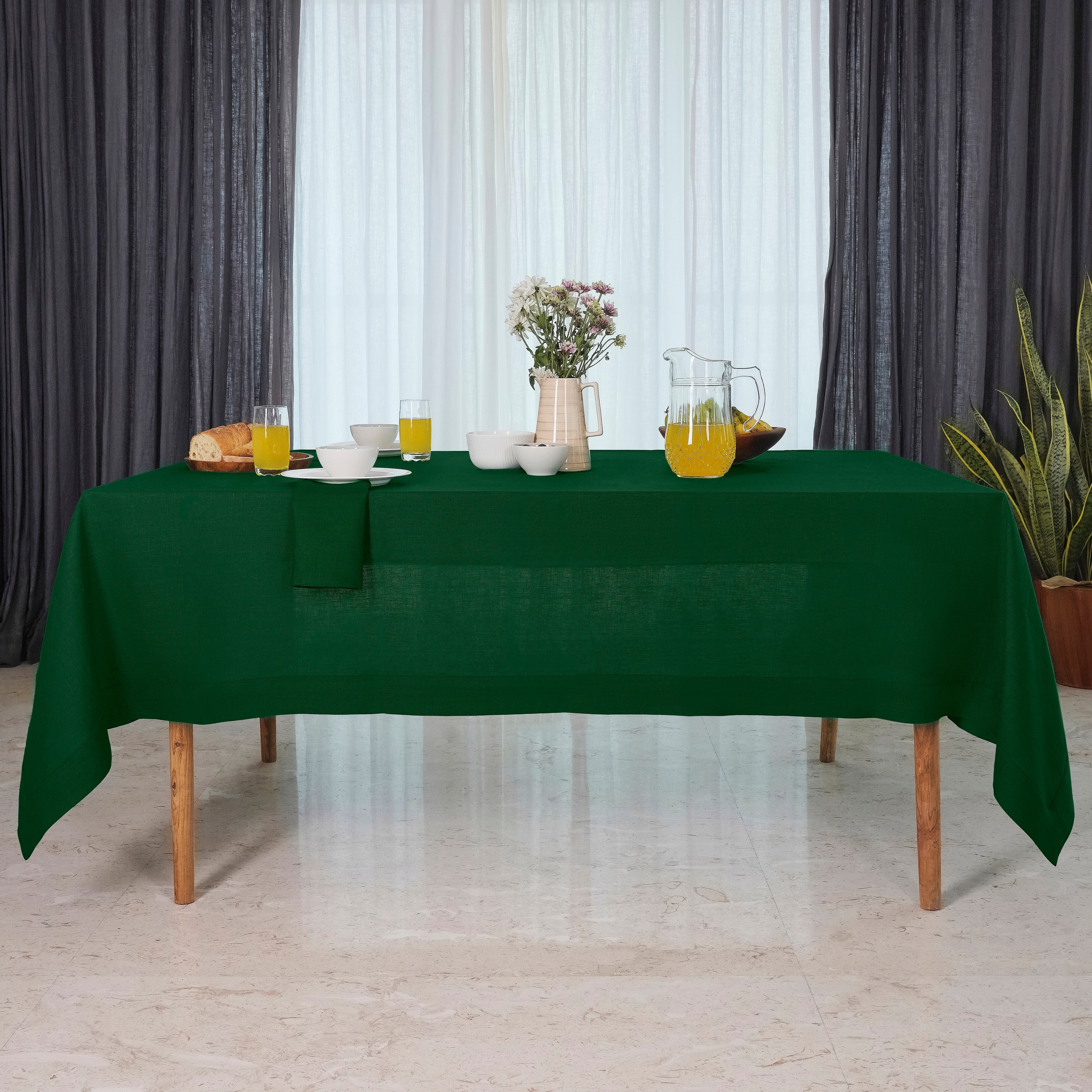 Forest Green Linen Tablecloth, Hemmed