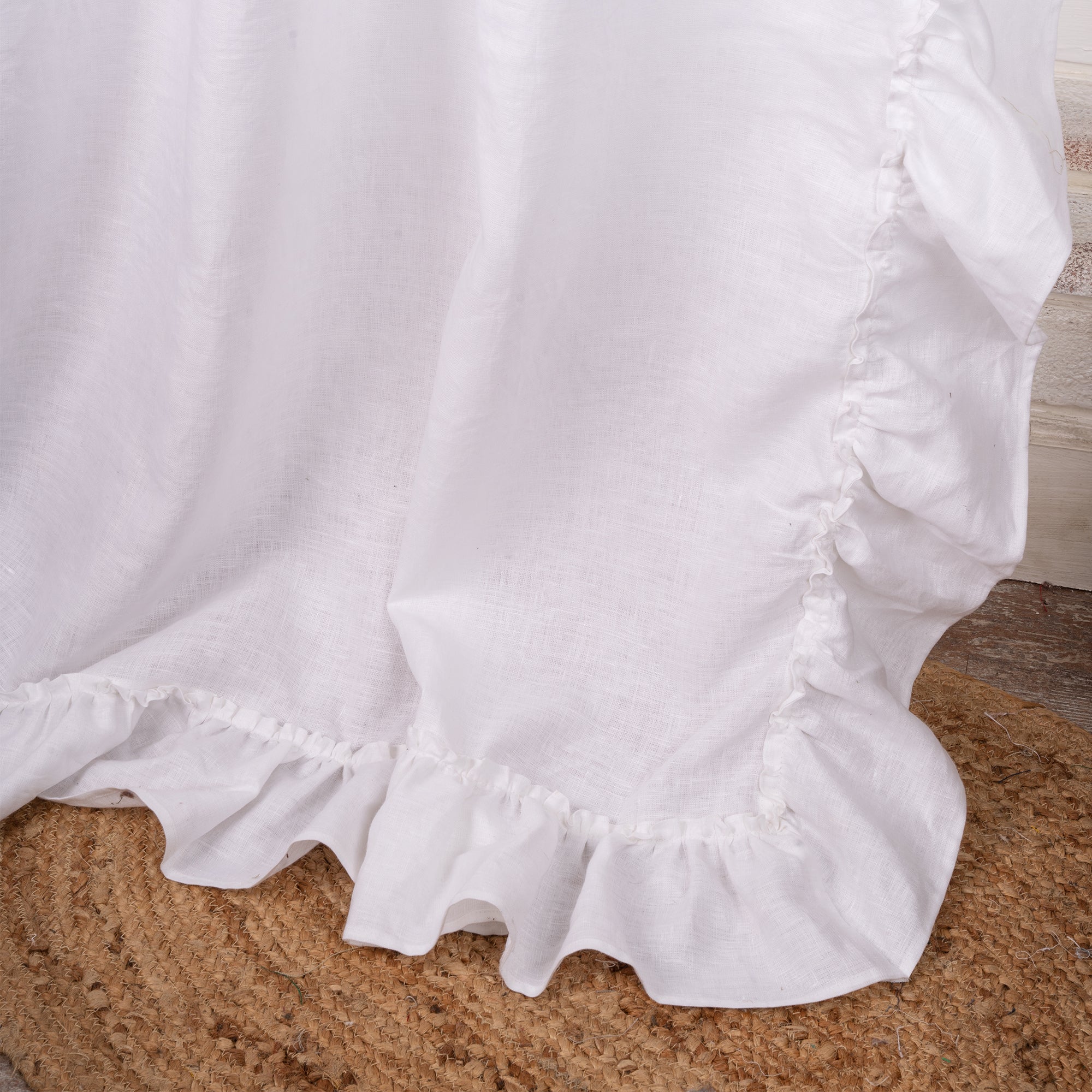 White Linen Ruffle Curtain