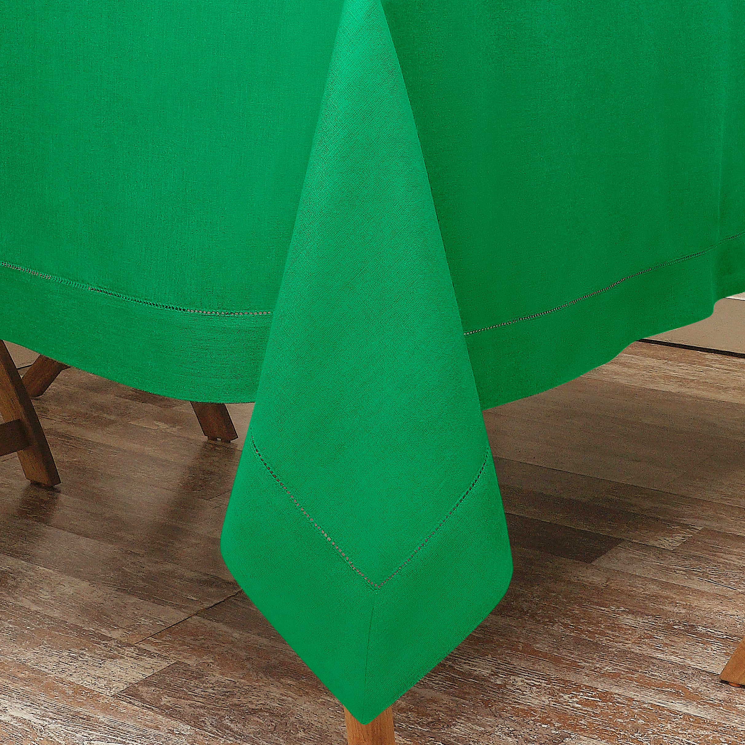 Kelly Green Linen Tablecloth, Hemstitch