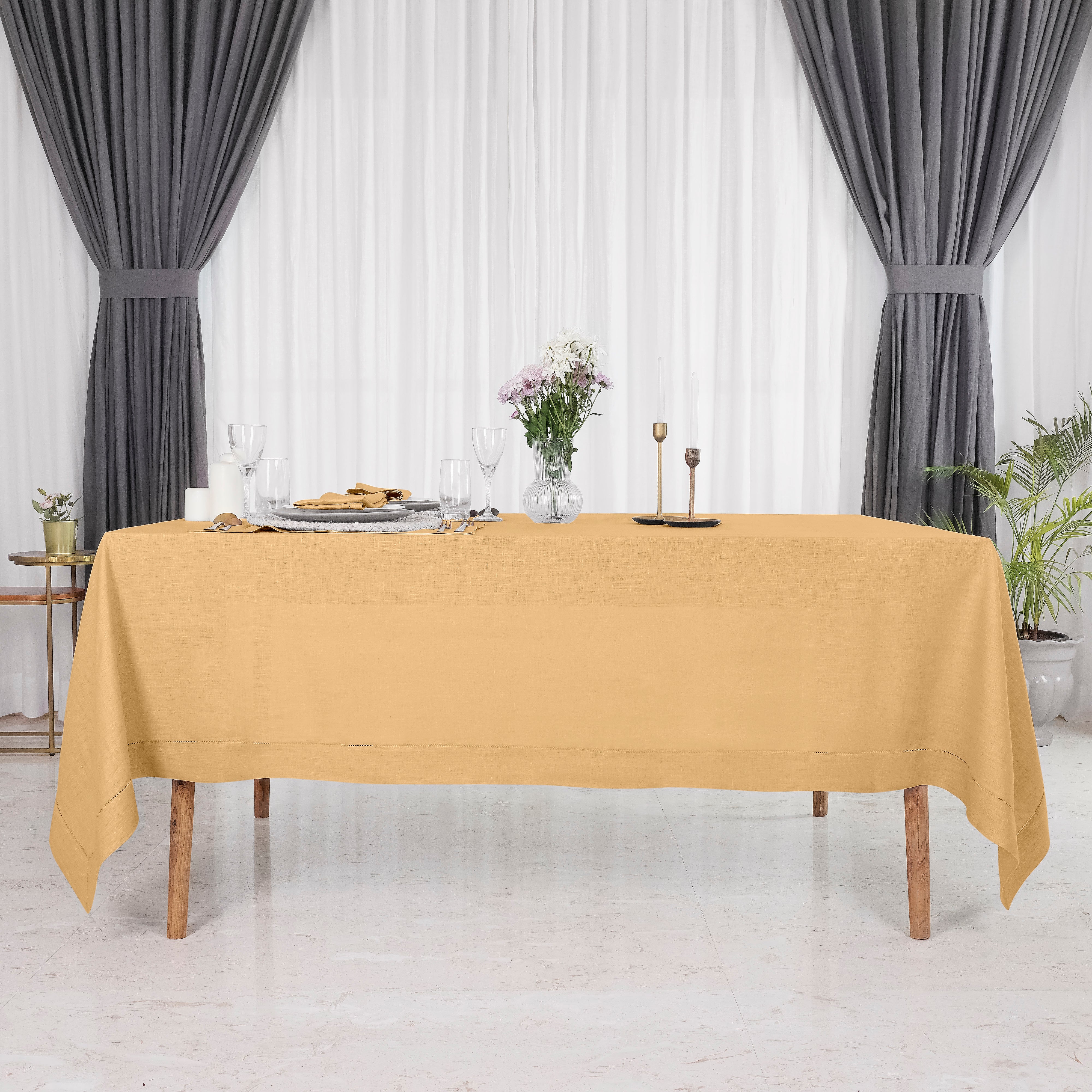 Beige Linen Tablecloth, Hemstitch