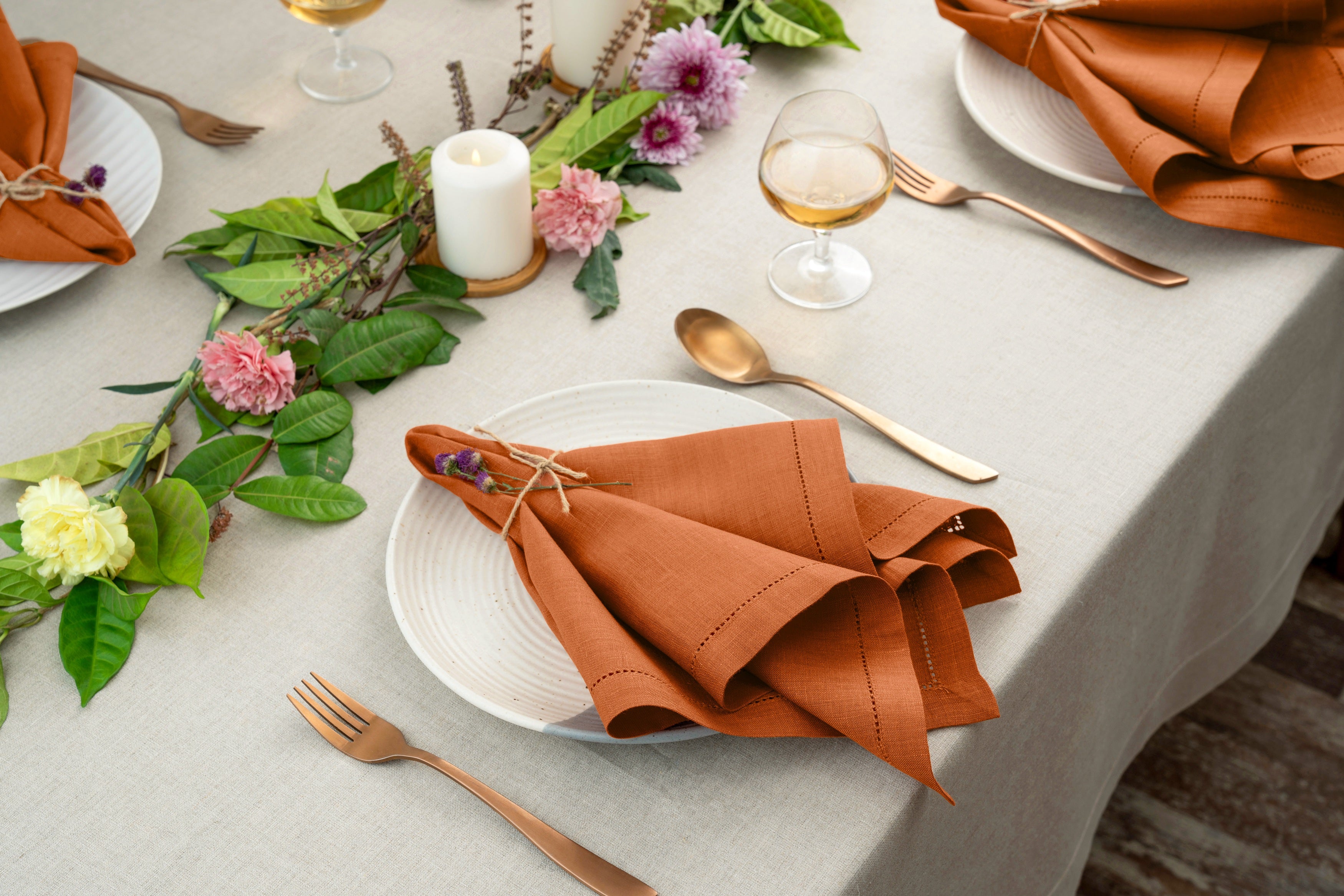 Rust Linen Napkins, Hemstitch, 20 x 20 inch, 4 pcs