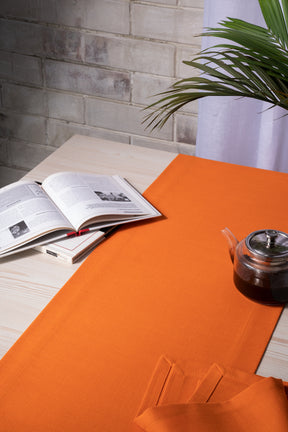Orange Linen Textured Table Runner - Mitered Corner