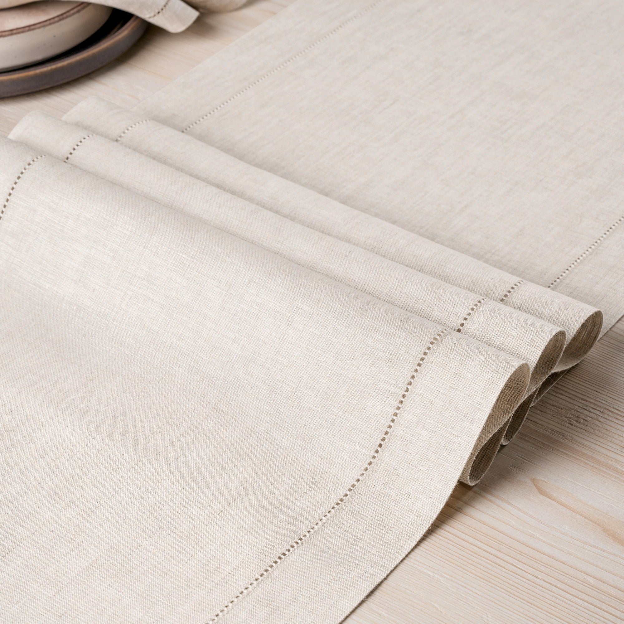 Light Natural Linen Table Runner, Hemstitch