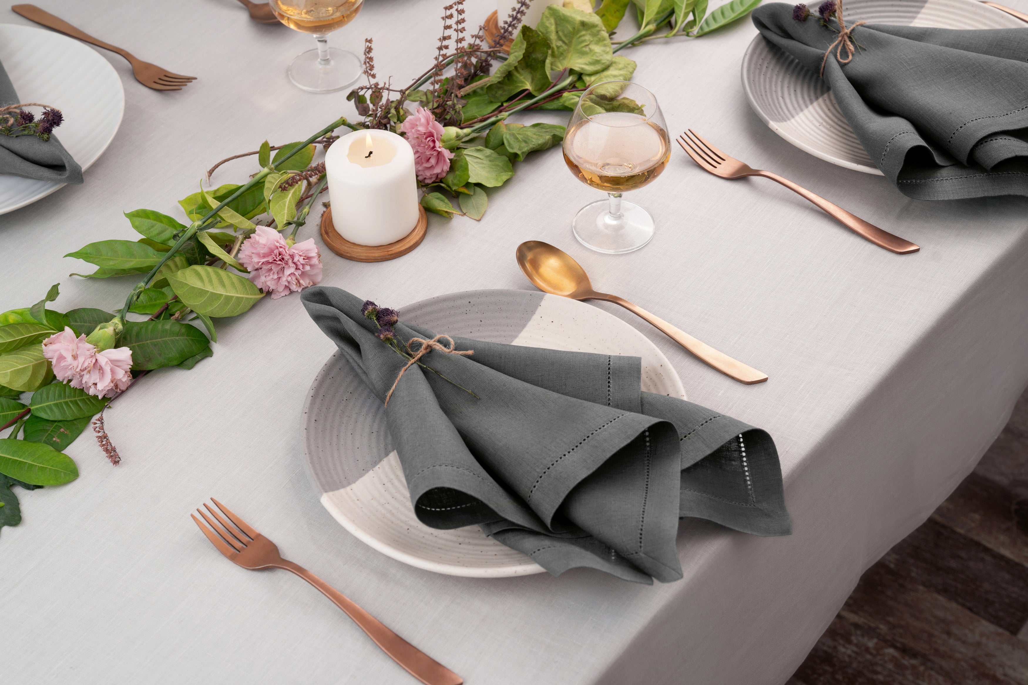 Charcoal Grey Linen Napkins, Hemstitch, 20 x 20 inch, 4 pcs