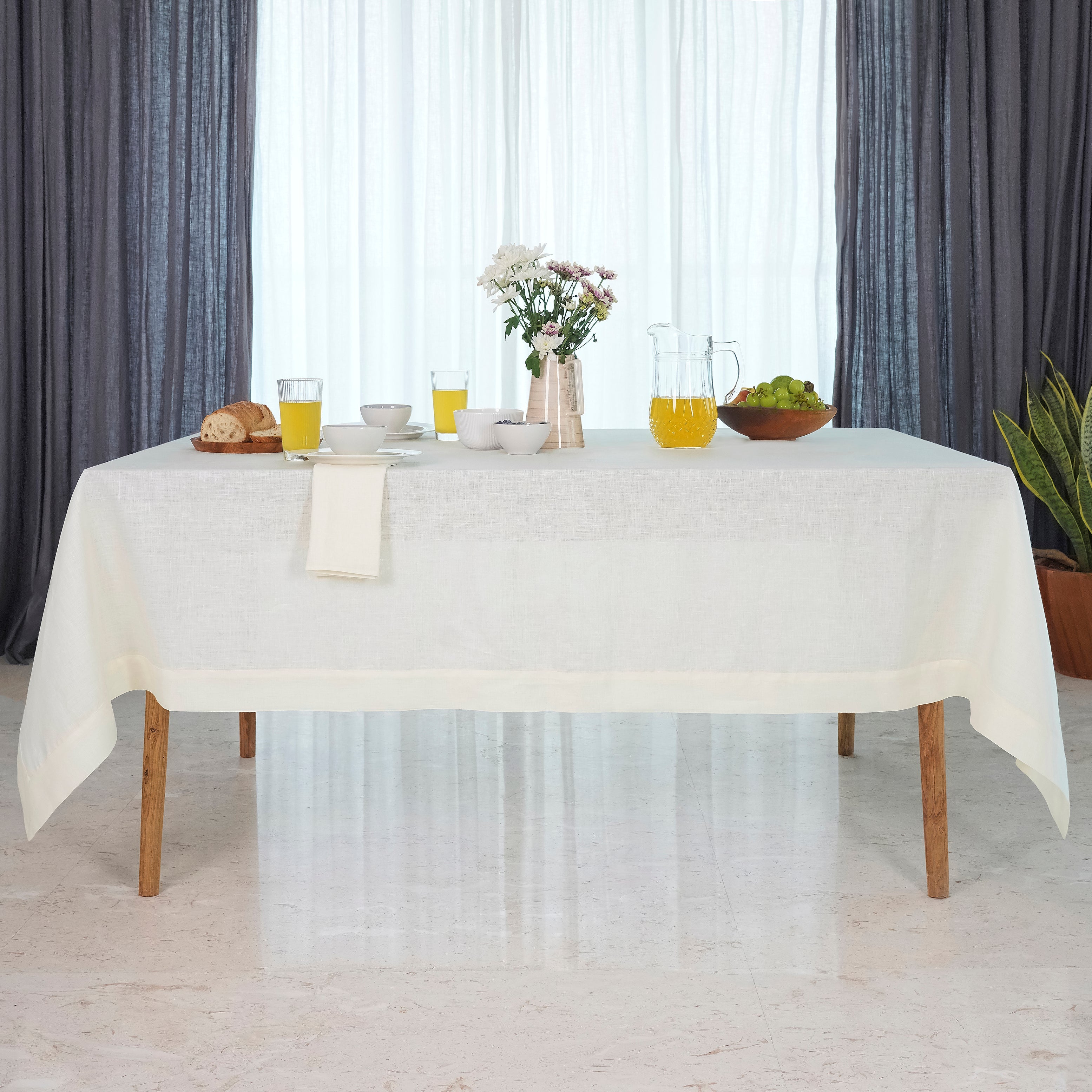 Ivory Pure Linen Tablecloth, Hemmed