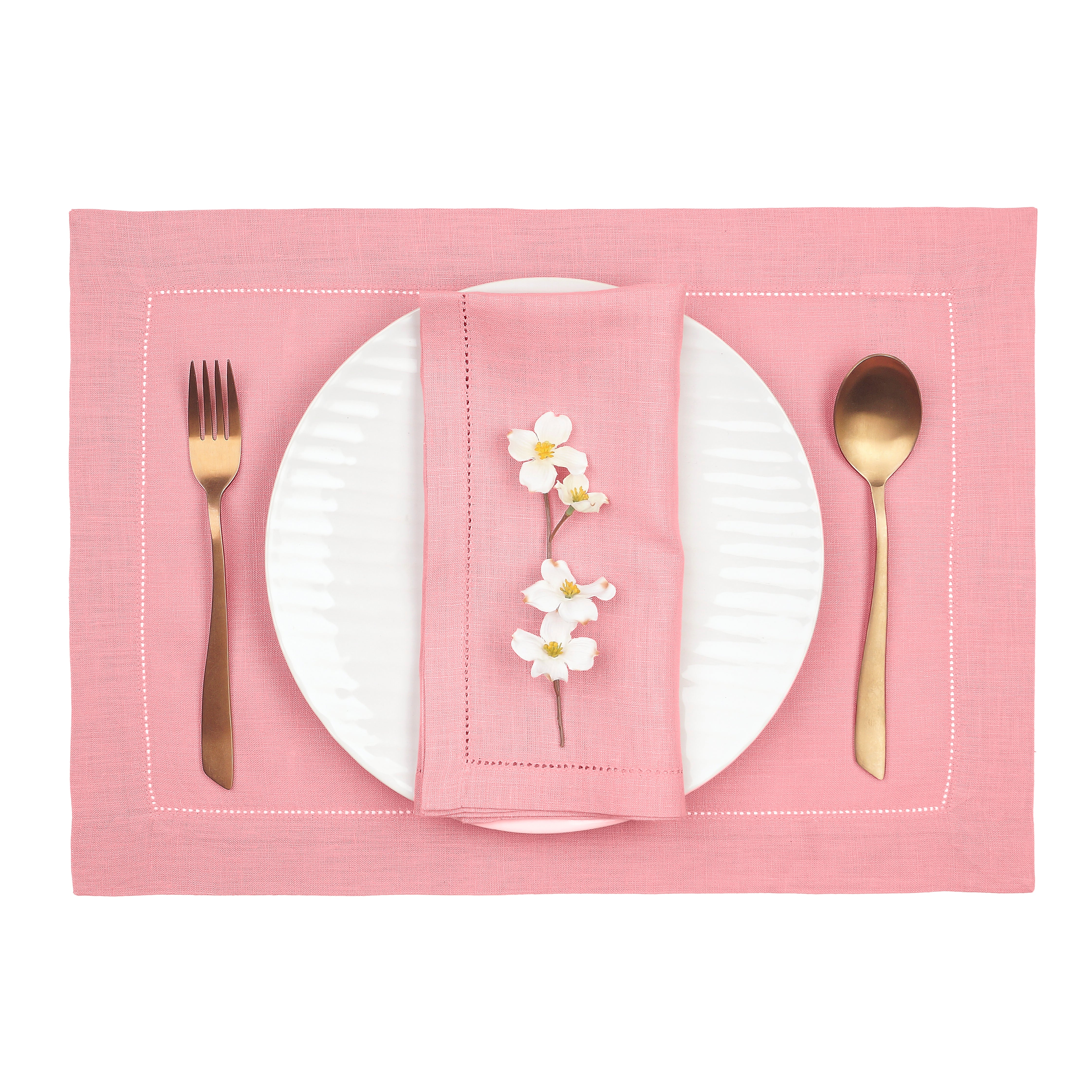 Dusty Pink Linen Placemats, Hemstitch, 14 x 19 inch, 4 pcs