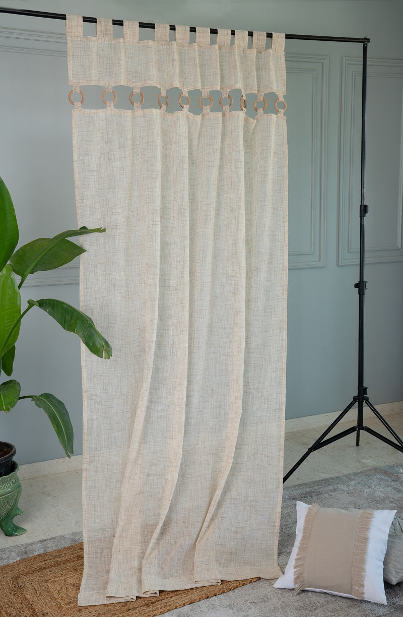Beige Ivory Jute Look Ring Body Curtain | 1 Panel