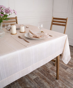 Light Natural Raw Silk Textured Tablecloth - Mitered Corner