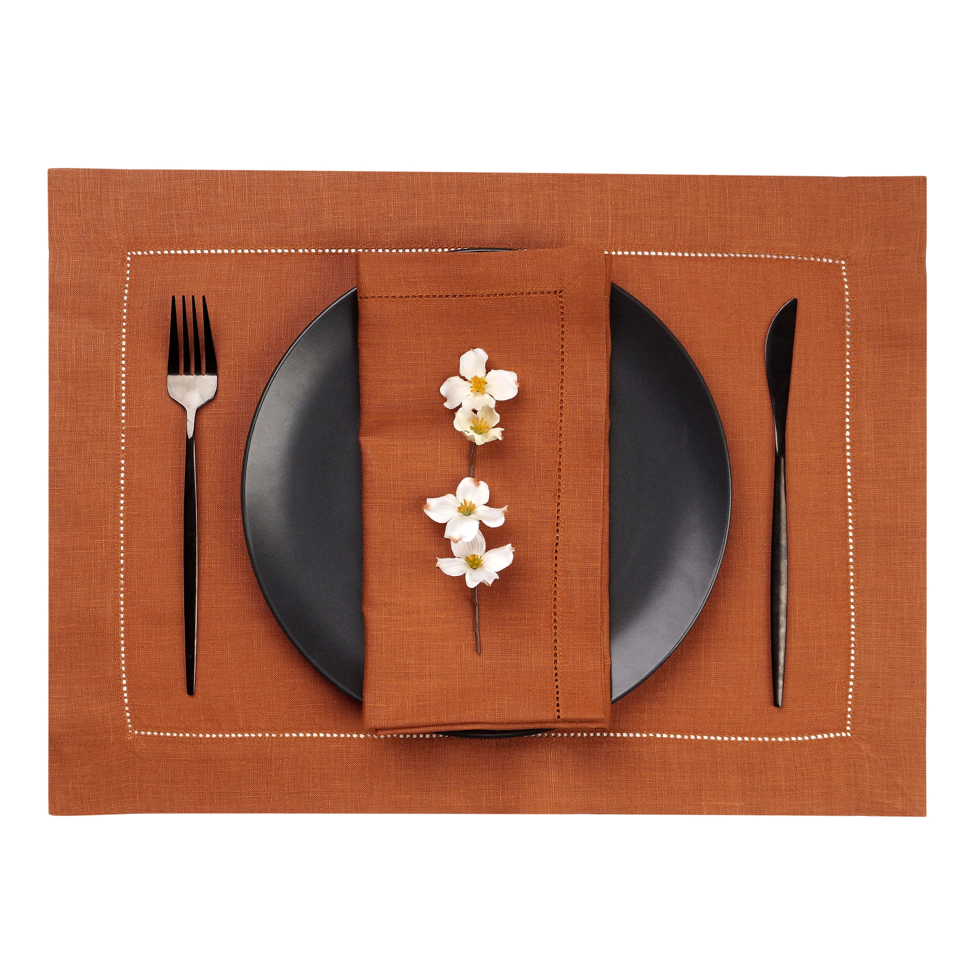 Rust Linen Placemats, Hemstitch, 14 x 19 inch, 6 pcs