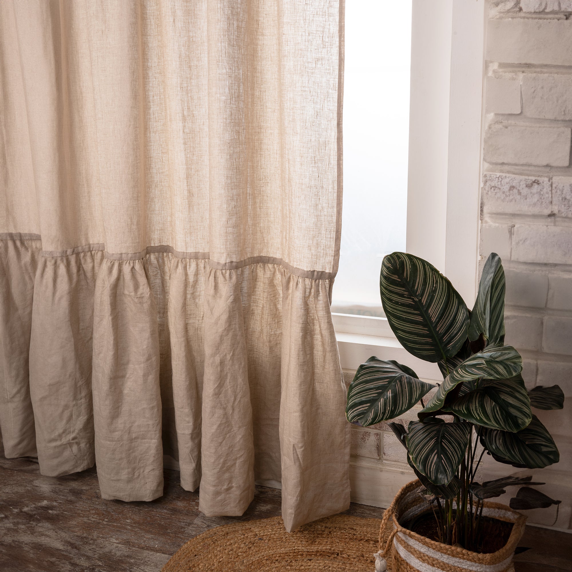 Natural Linen Ruffle Curtain