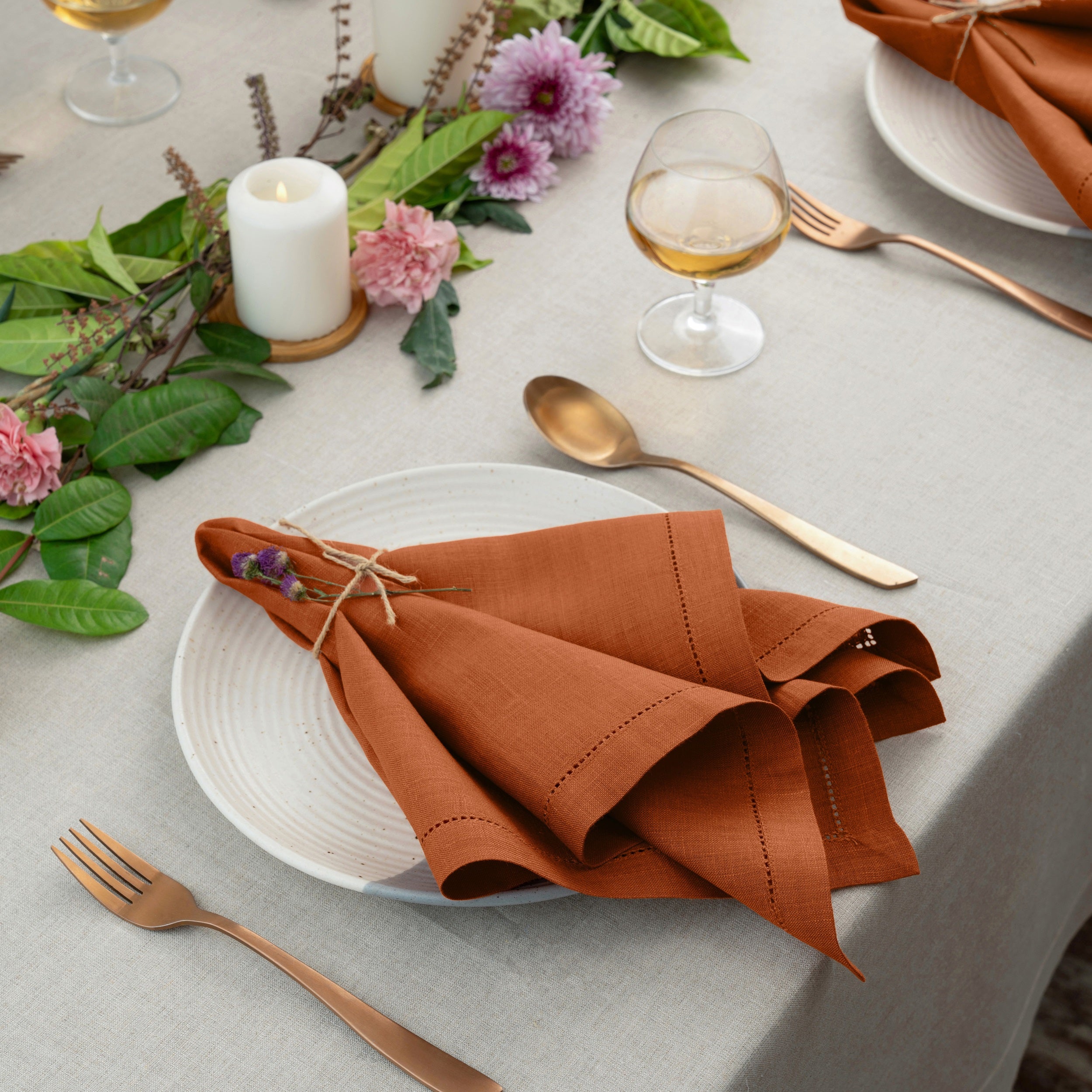 Rust Linen Napkins, Hemstitch, 20 x 20 inch, 4 pcs