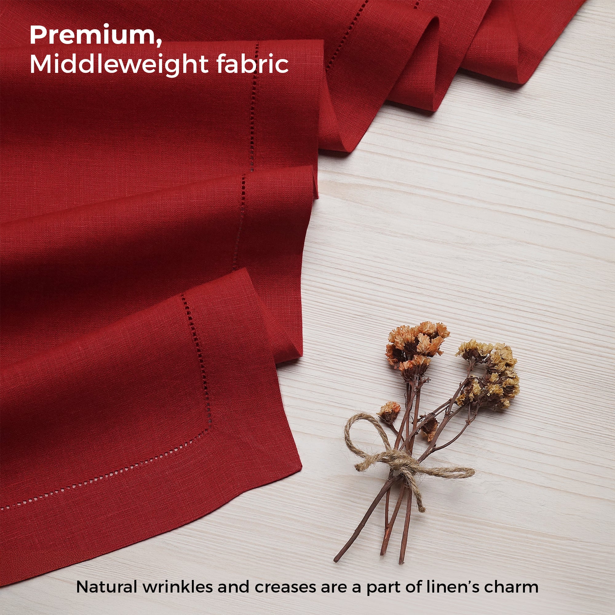 Red Linen Table Runner, Hemstitch