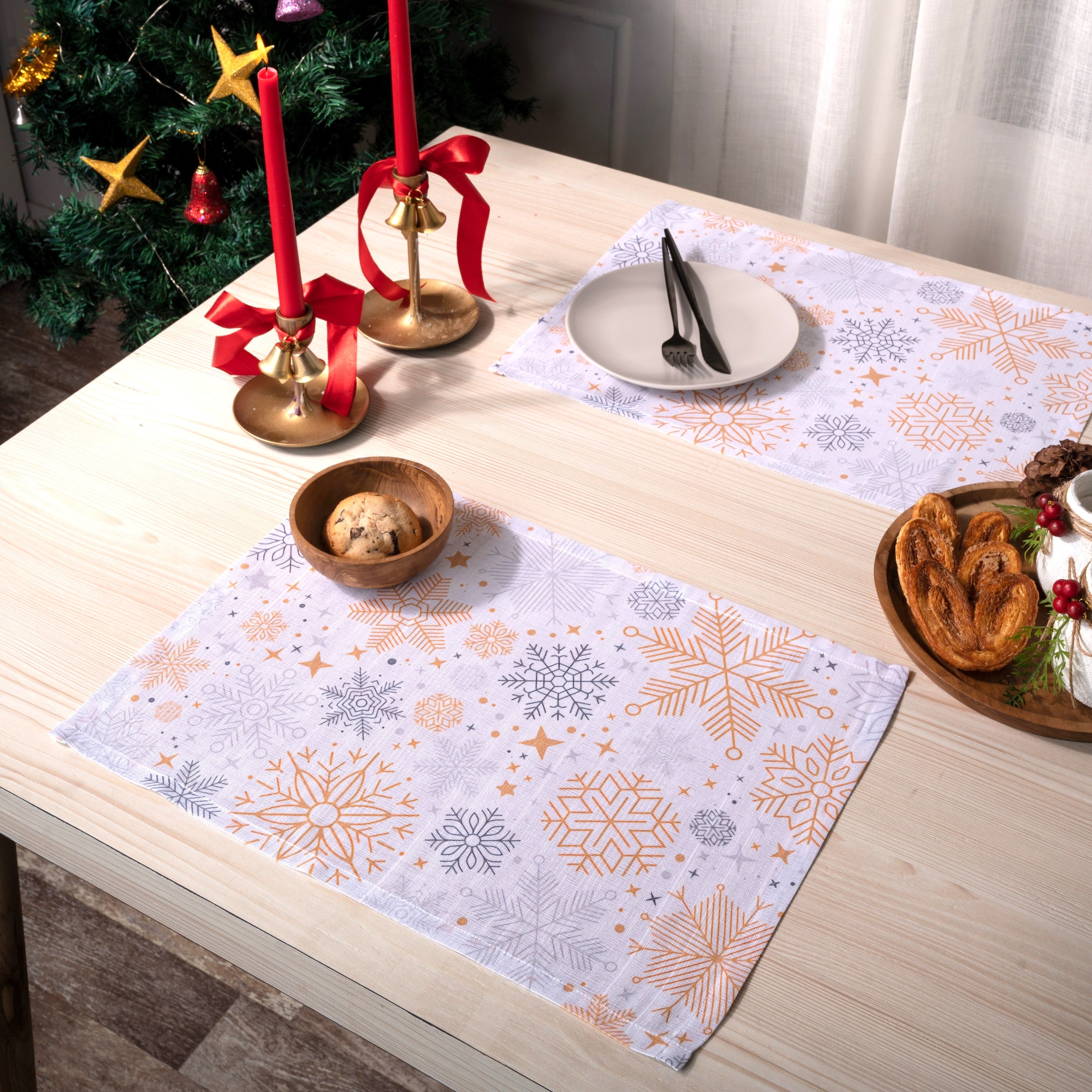 Snowflake Vegan Silk Placemats 13 x 18 Inch Set of 4 - Christmas Print