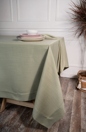 Sage Green Linen Textured Tablecloth - Mitered Corner