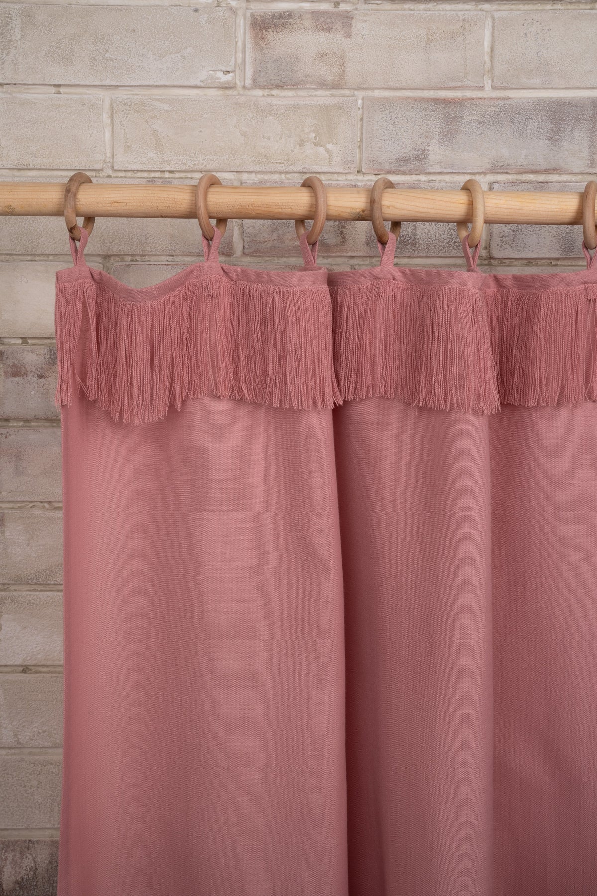 Dusty Pink Linen Look Fringe Curtains | 1 Panel
