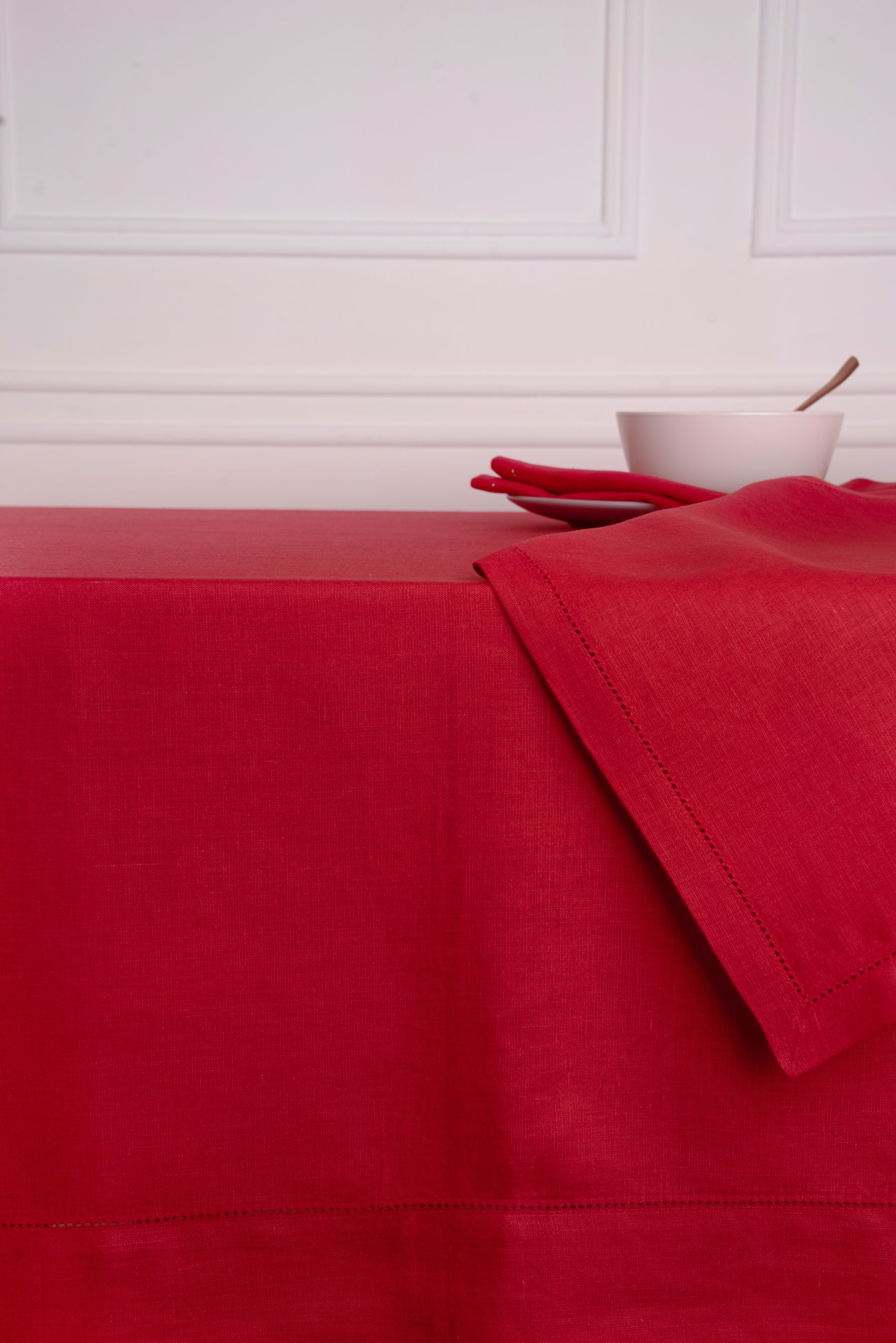 Light Red Linen Tablecloth - Hemstitch