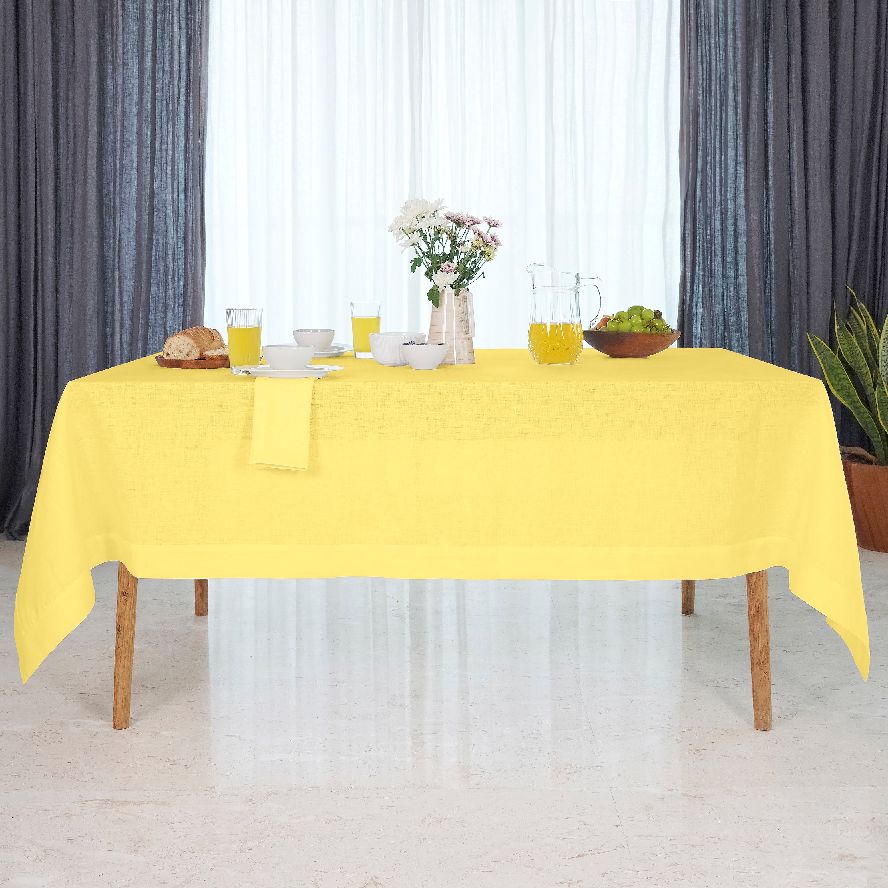 Lemon Yellow Linen Tablecloth, Hemmed