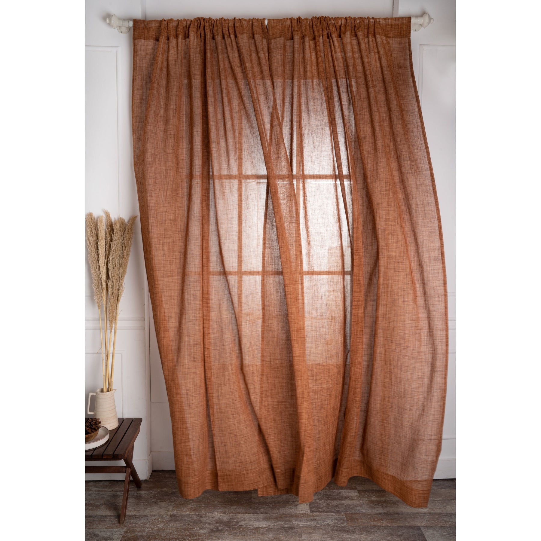 Brown Faux Jute Curtain | Set of 2 Panels