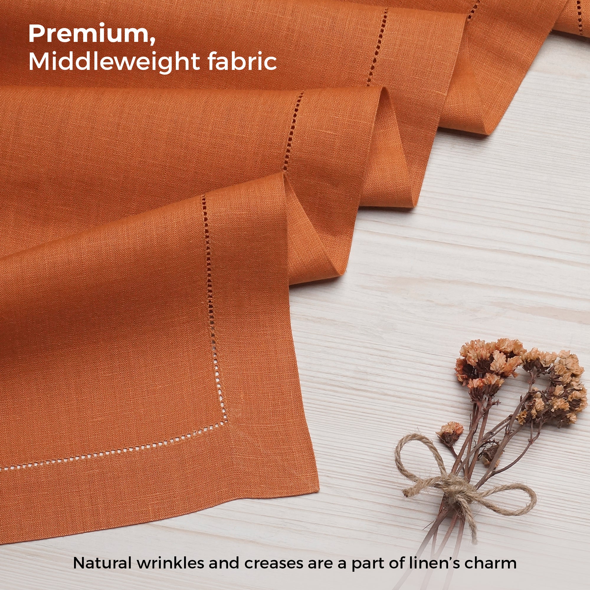 100% Pure Linen Rust Table Runner - Hemstitch