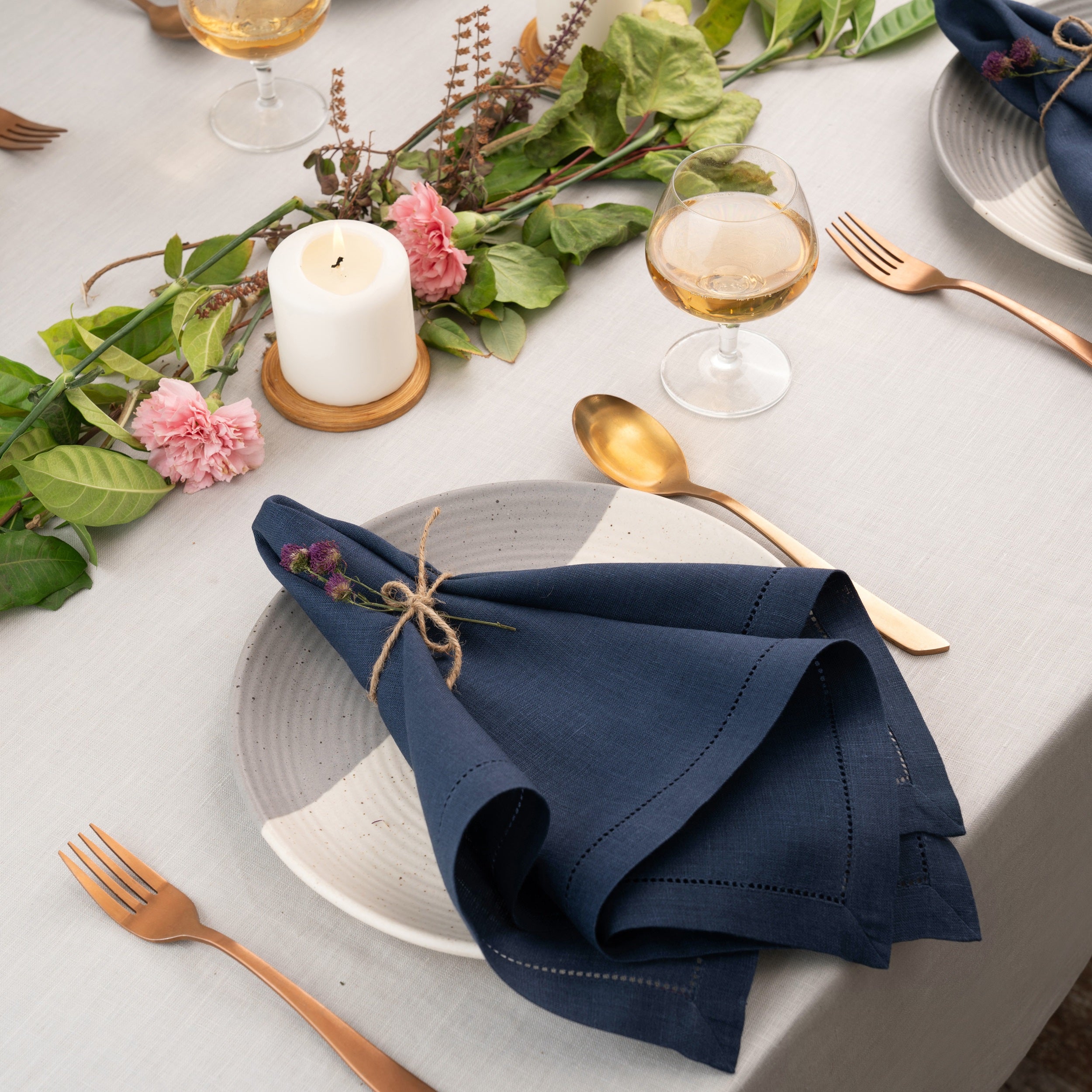 Navy Blue Linen Napkins, Hemstitch, 20 x 20 inch, 4 pcs