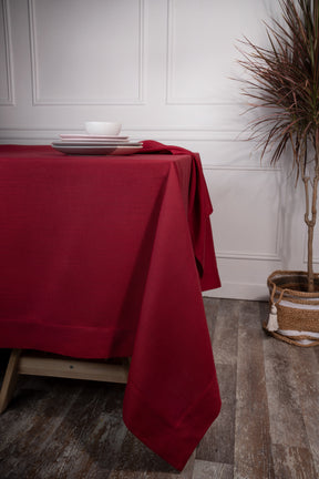 Red Linen Textured Tablecloth - Mitered Corner