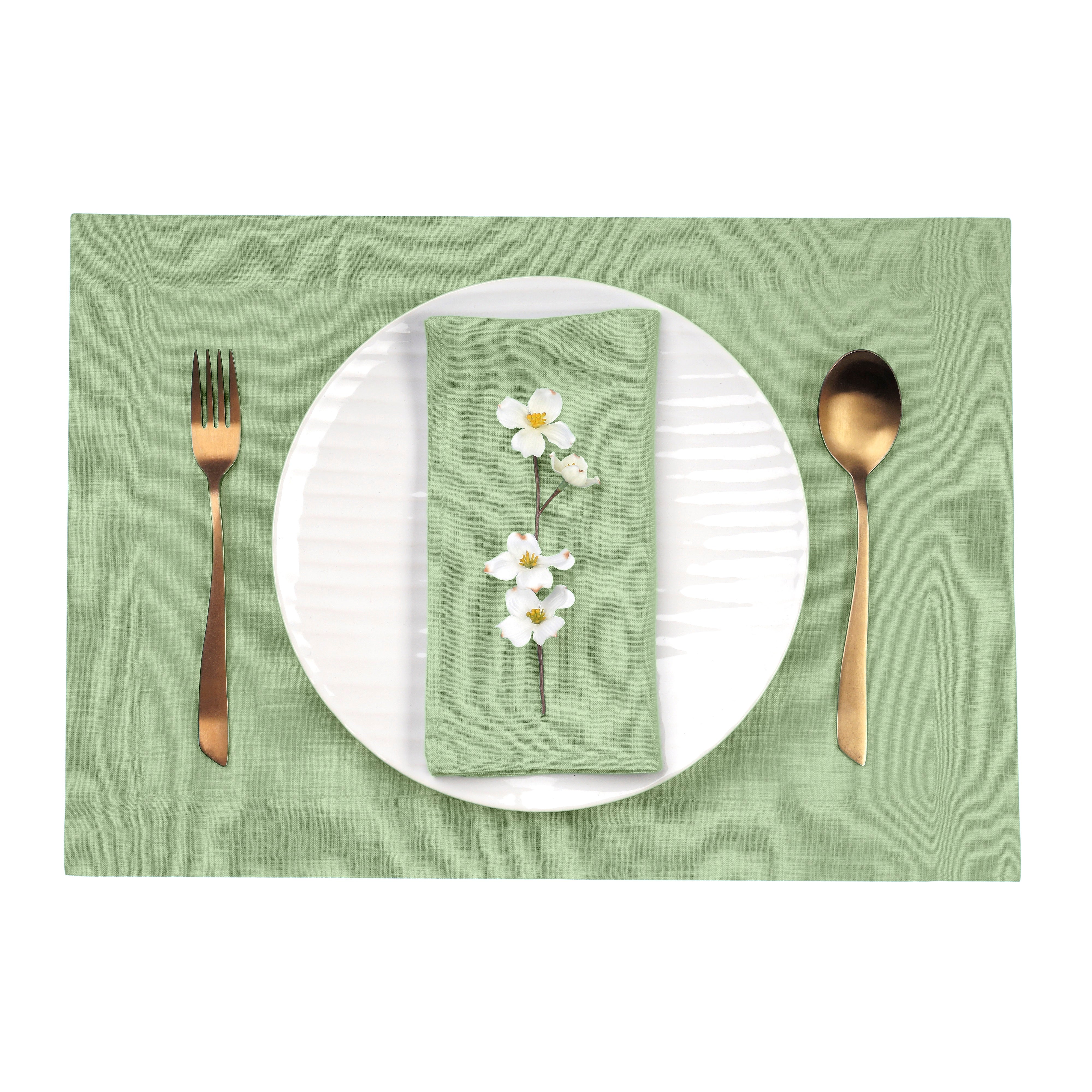 Sage Green Linen Placemats, Hemmed, 14 x 19 inch, 4 pcs