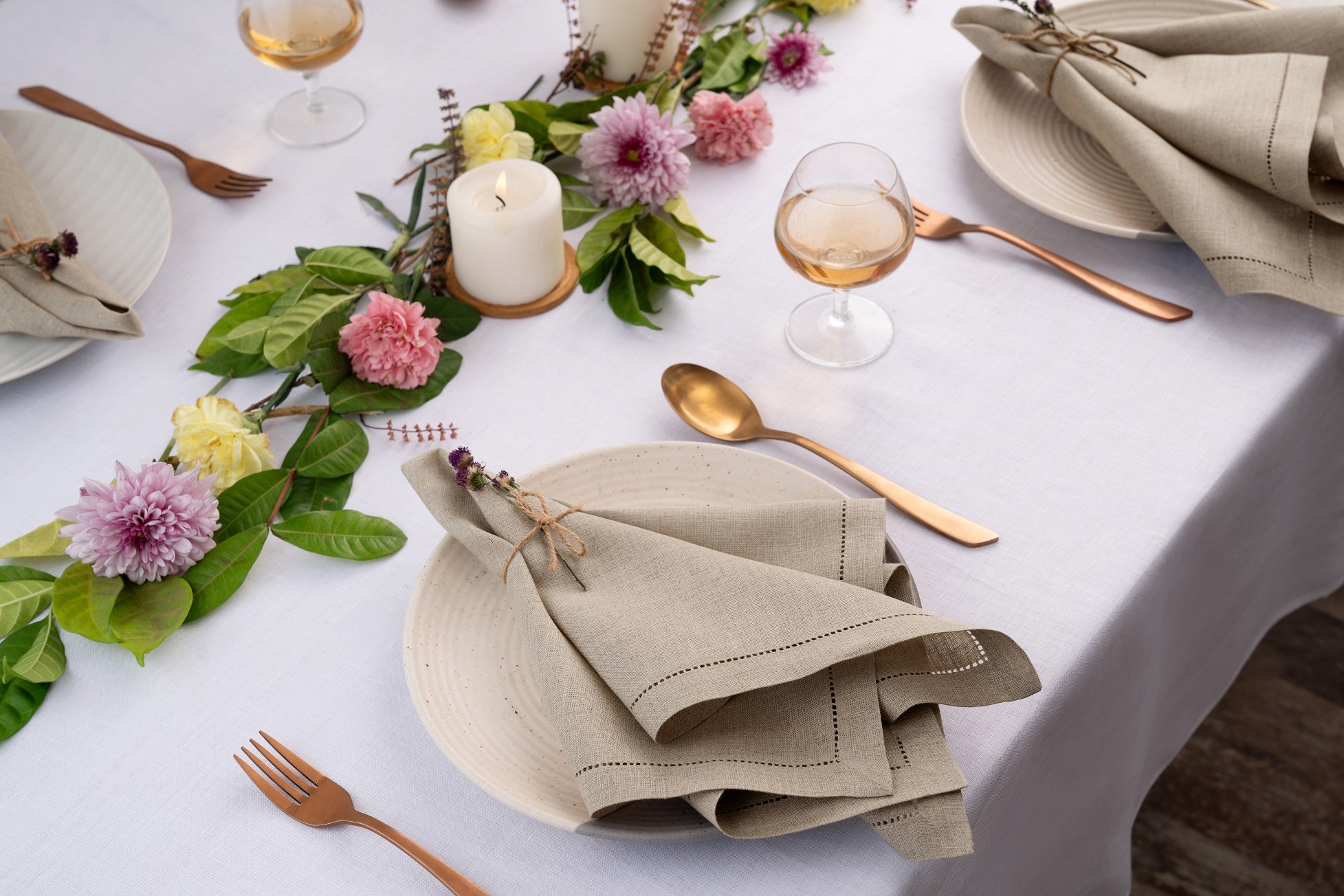 Natural Linen Napkins, Hemstitch, 20 x 20 inch, 4 pcs