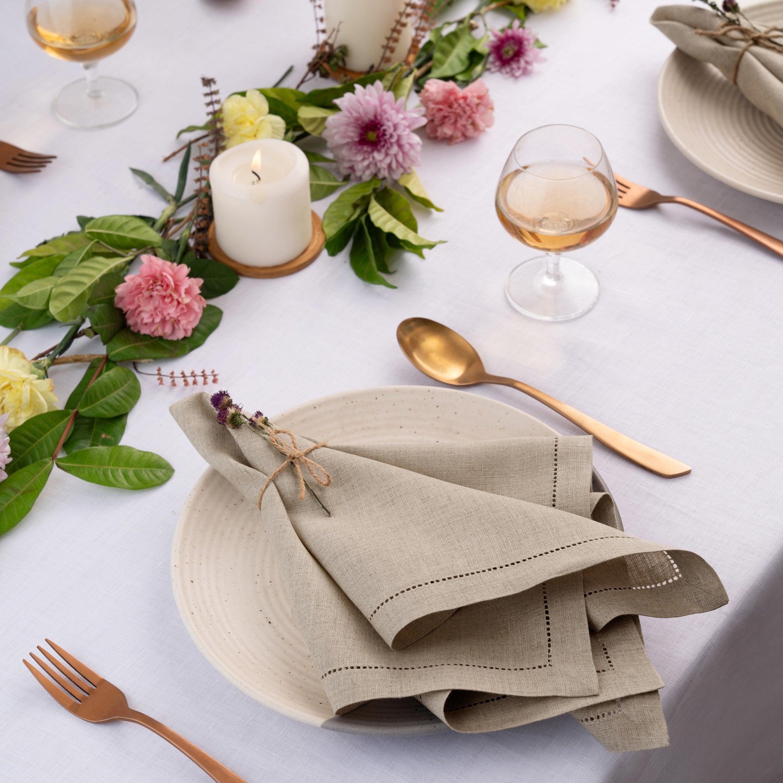 Natural Linen Napkins, Hemstitch, 20 x 20 inch, 4 pcs