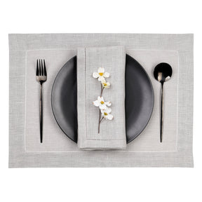 Silver Grey Linen Placemats 14 x 19 Inch Set of 4 - Hemstitch