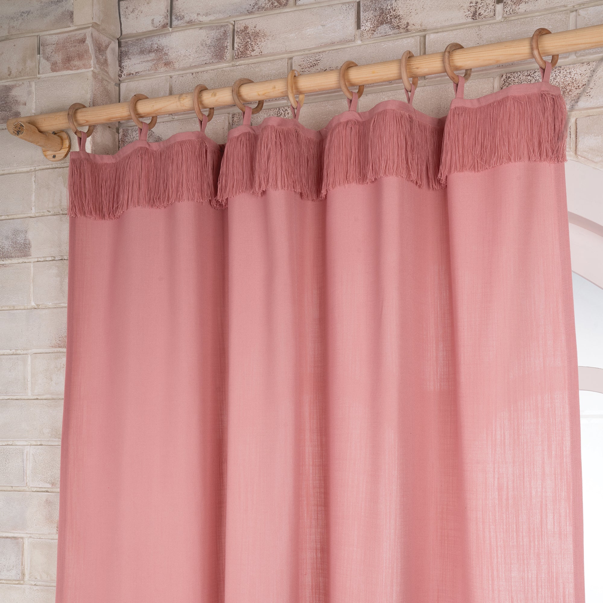 Dusty Pink Faux Linen Fringe Curtain - 