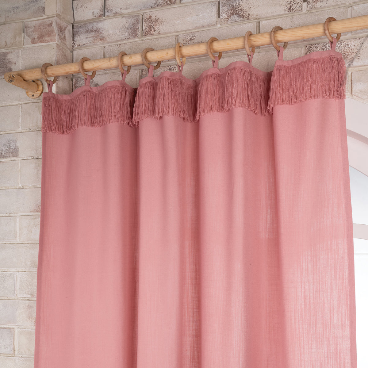 Dusty Pink Faux Linen Fringe Curtain