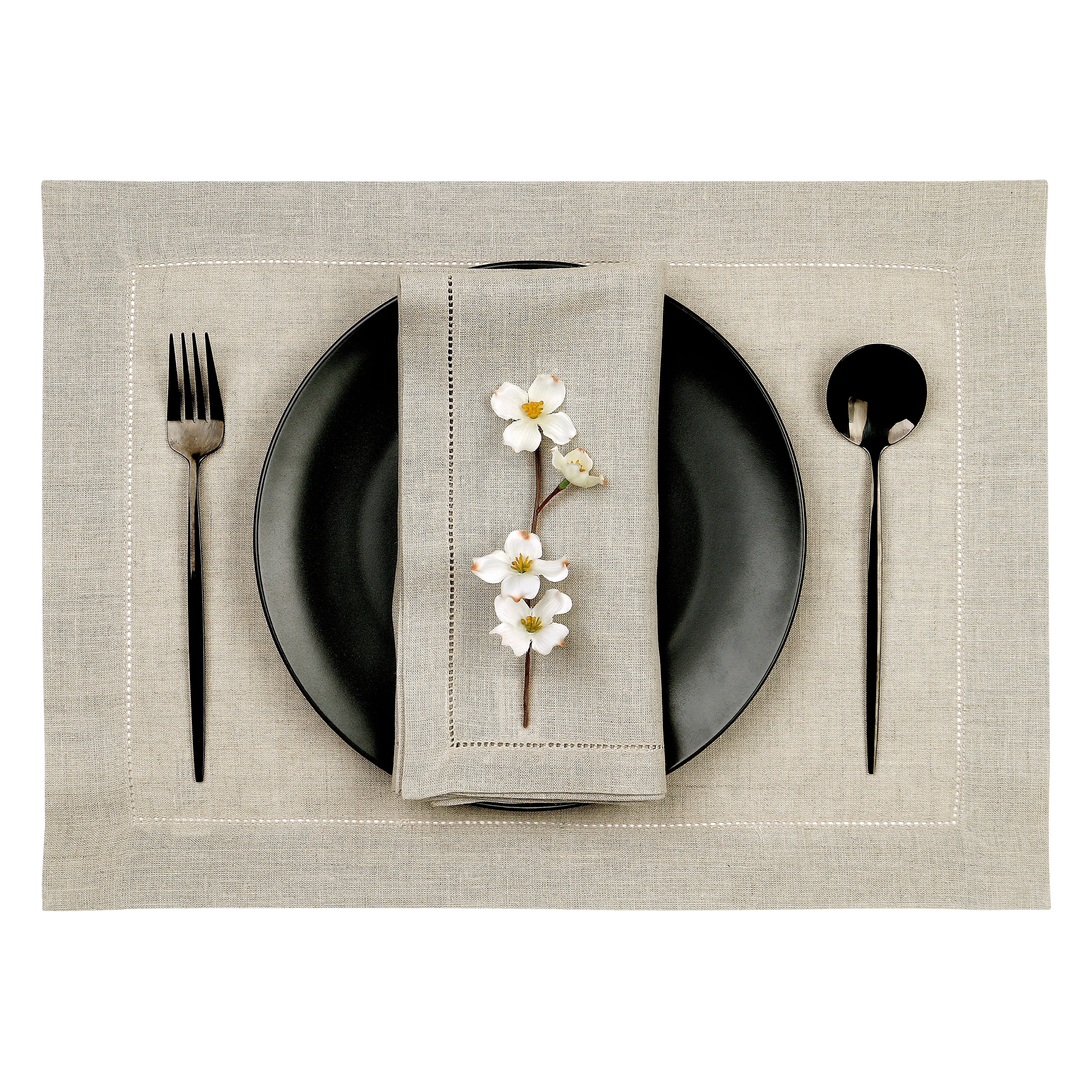 Natural Linen Placemats, Hemstitch, 14 x 19 inch, 6 pcs