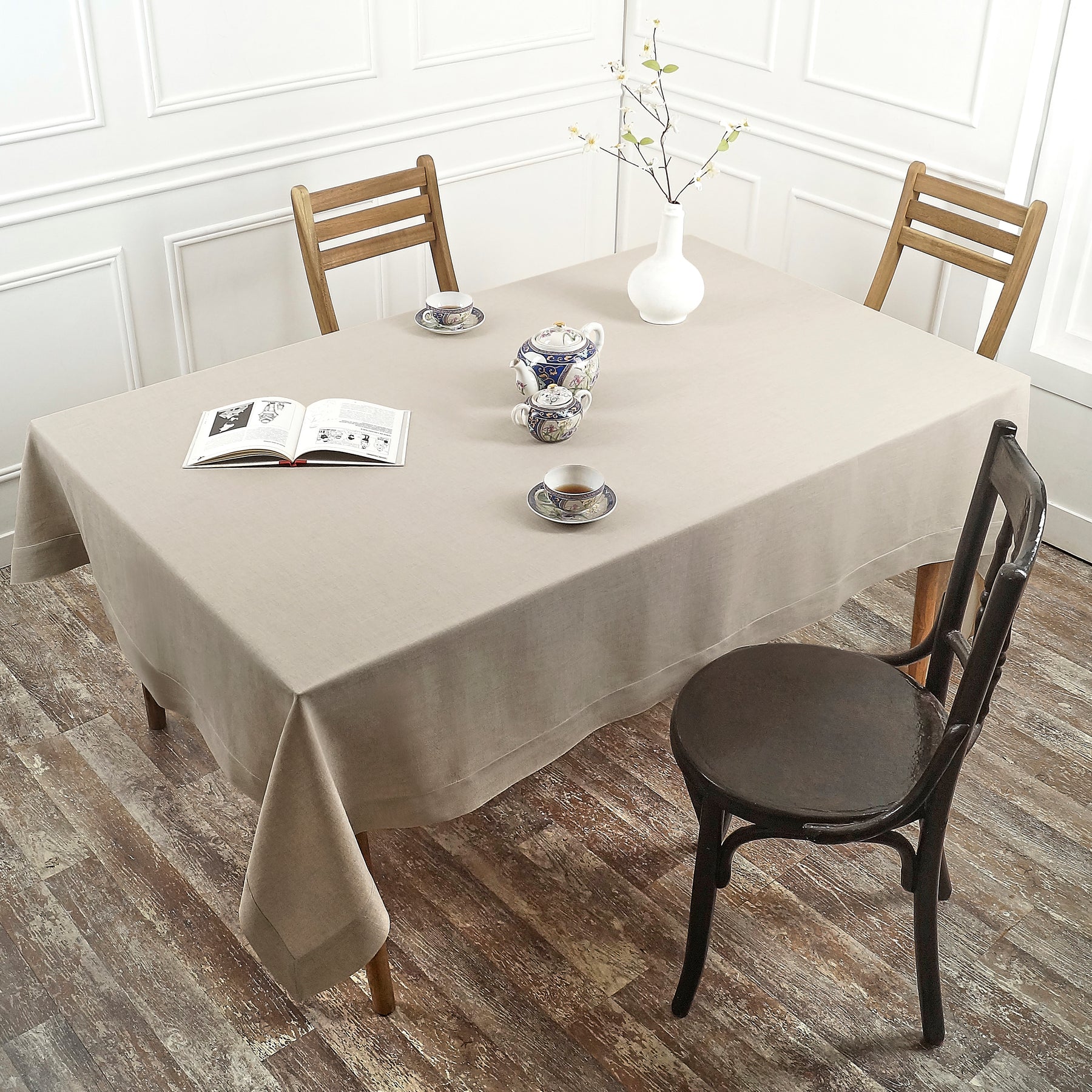 Natural Linen Tablecloth, Hemmed