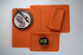 Orange Linen Textured Placemats 14 x 19 Inch Set of 4 - Fringe