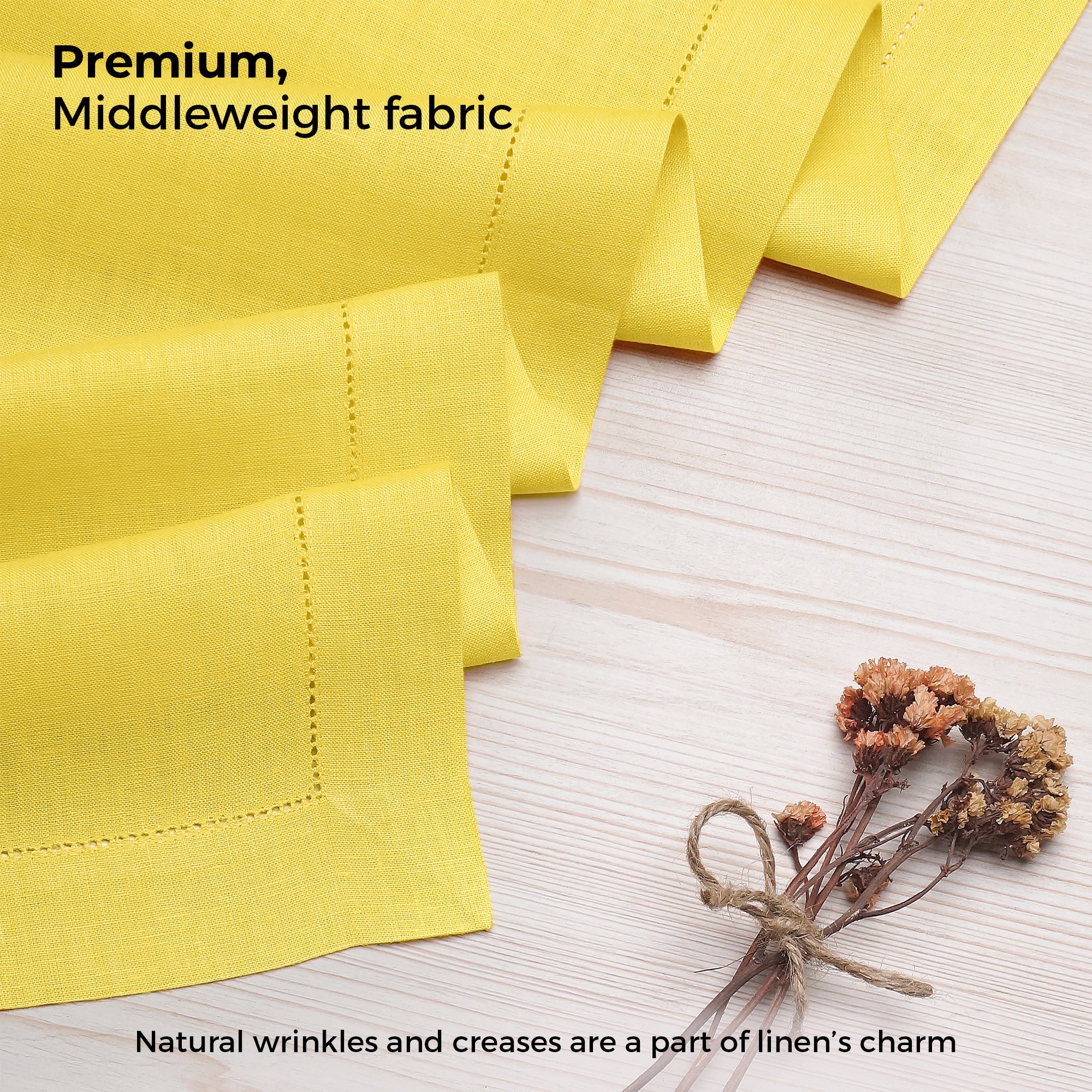 Lemon Yellow Linen Table Runner, Hemstitch