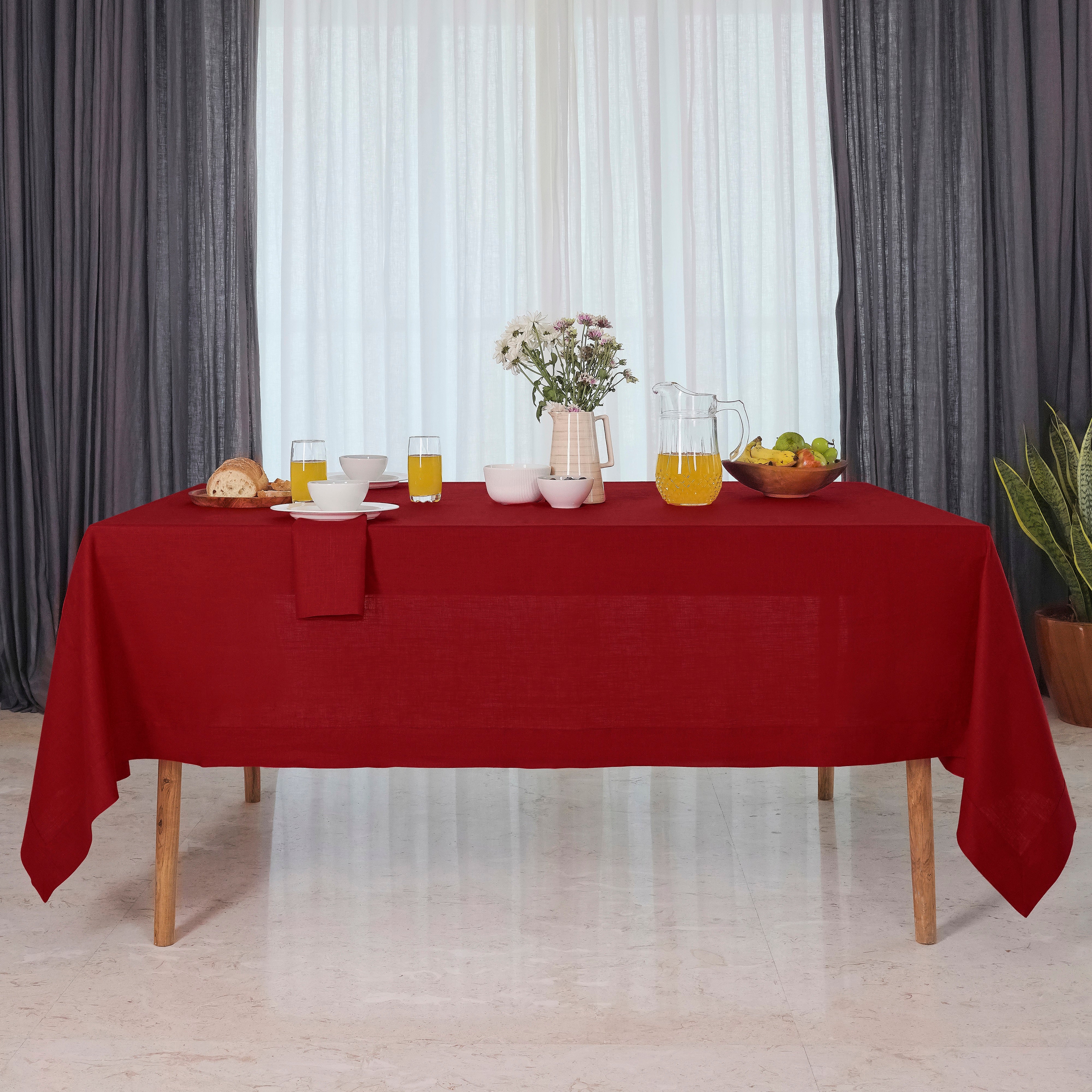 Red Linen Tablecloth, Hemstitch