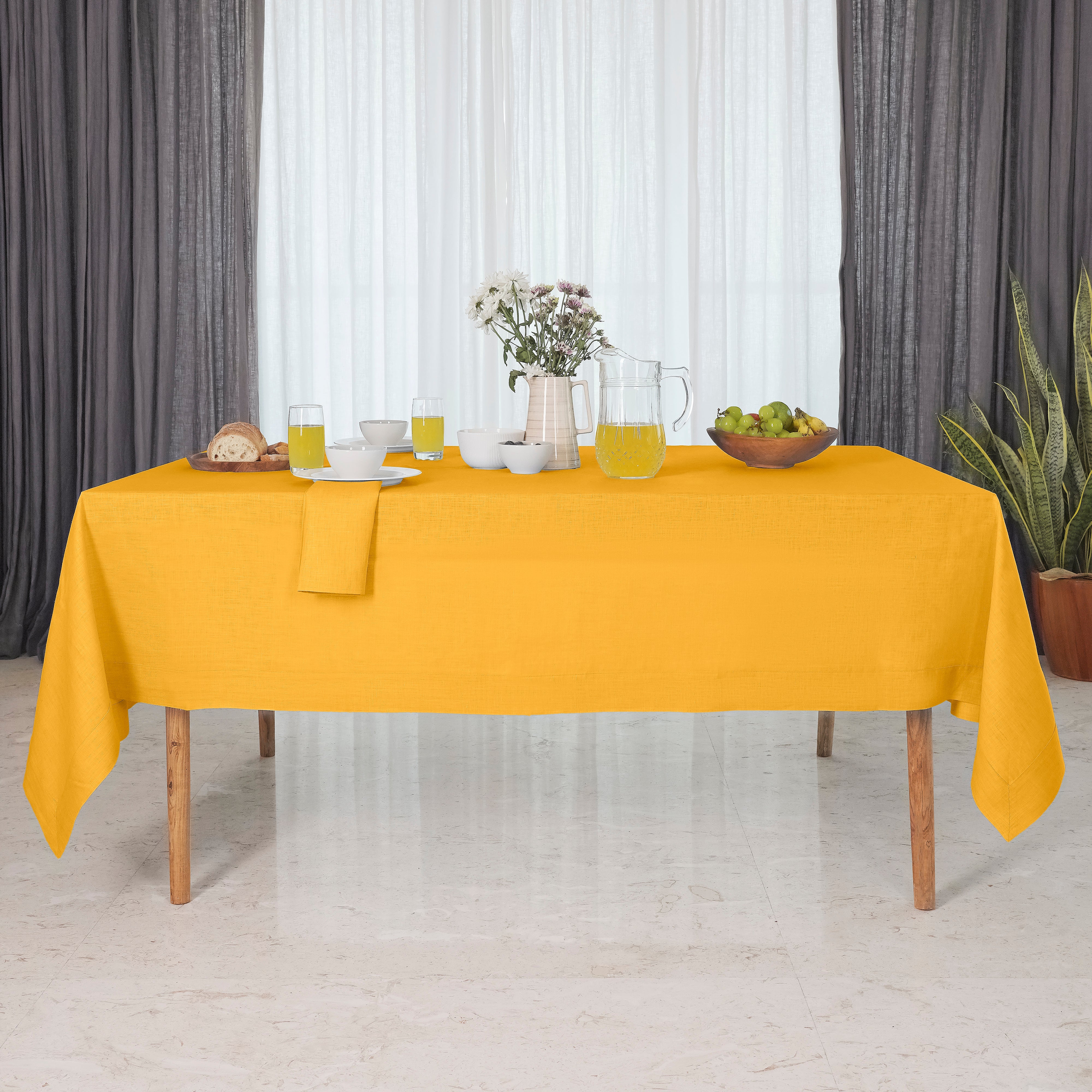 Sunflower Yellow Linen Tablecloth, Hemmed